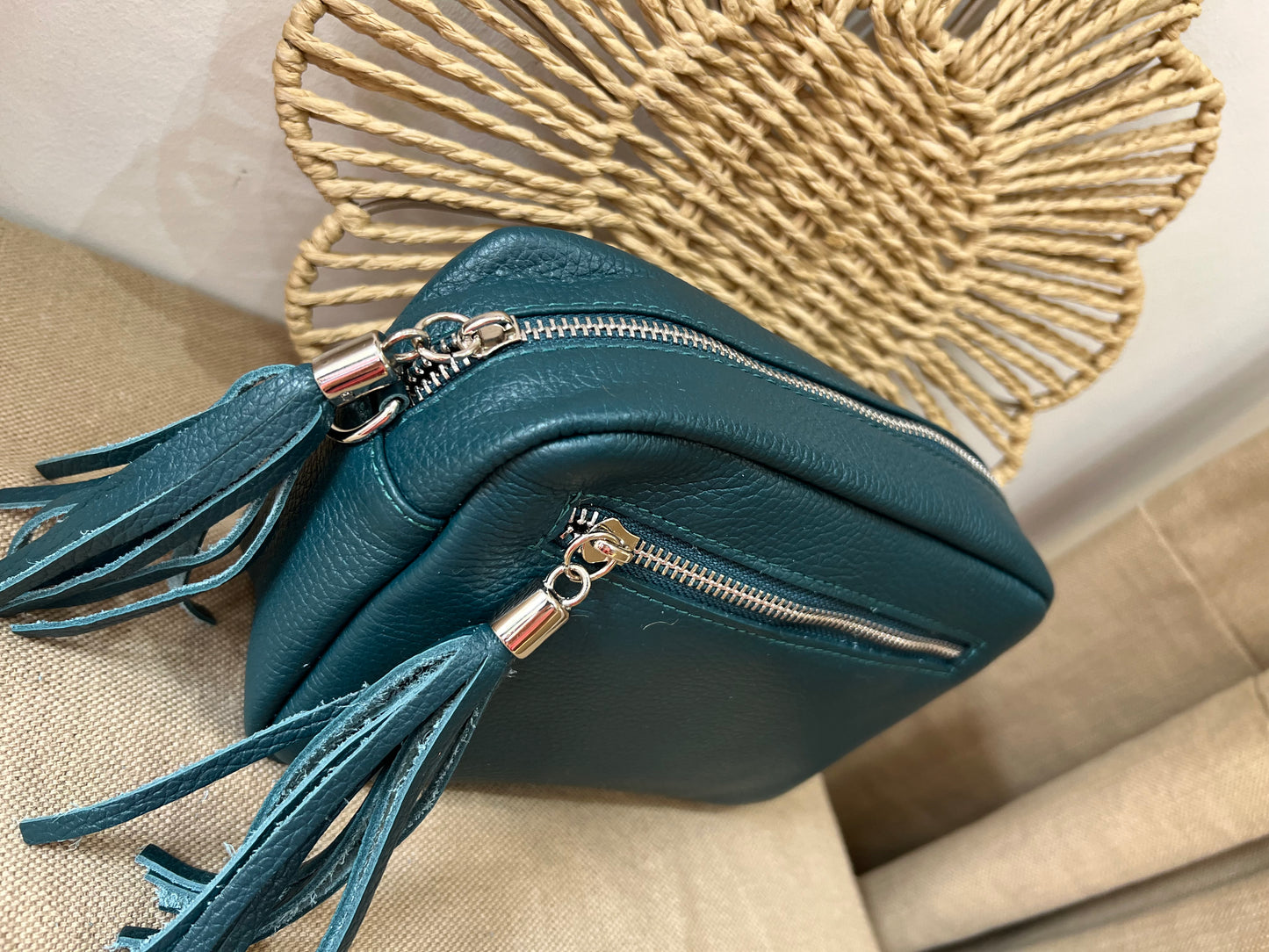 Leather Camera Bag - Teal