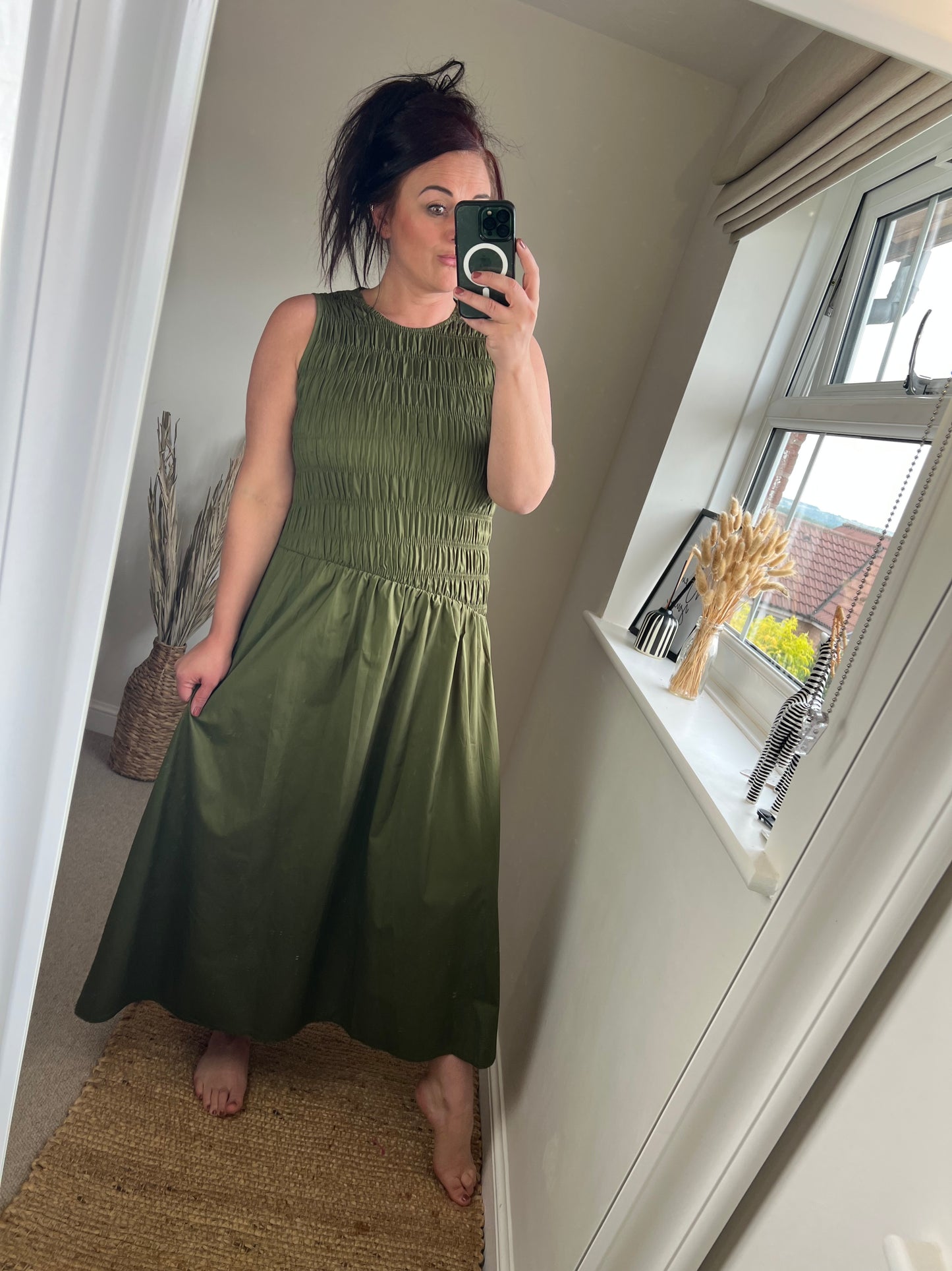 Asymmetrical Waist Dress - Khaki
