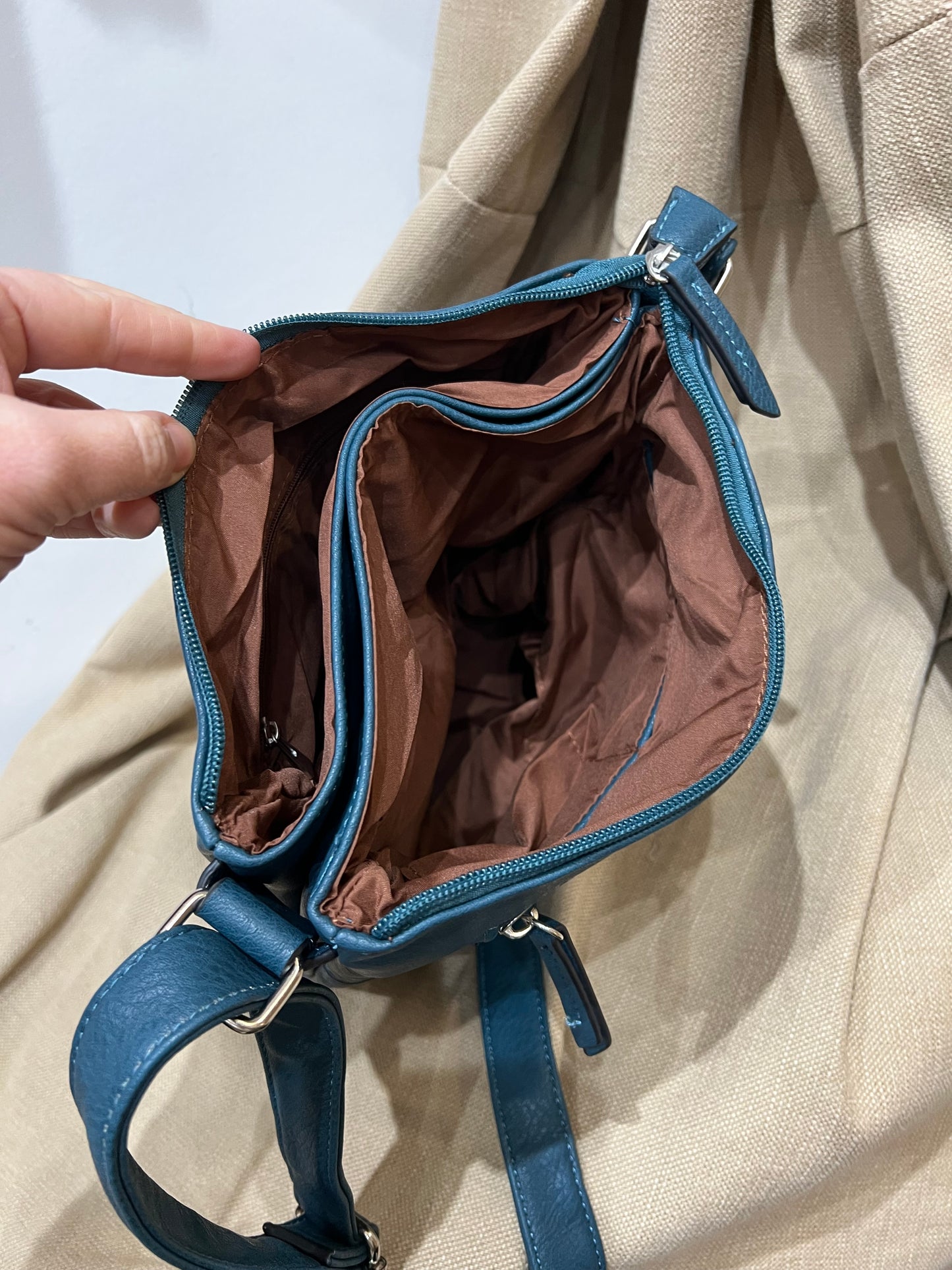 Tri Compartment Crossbody Bag - Teal