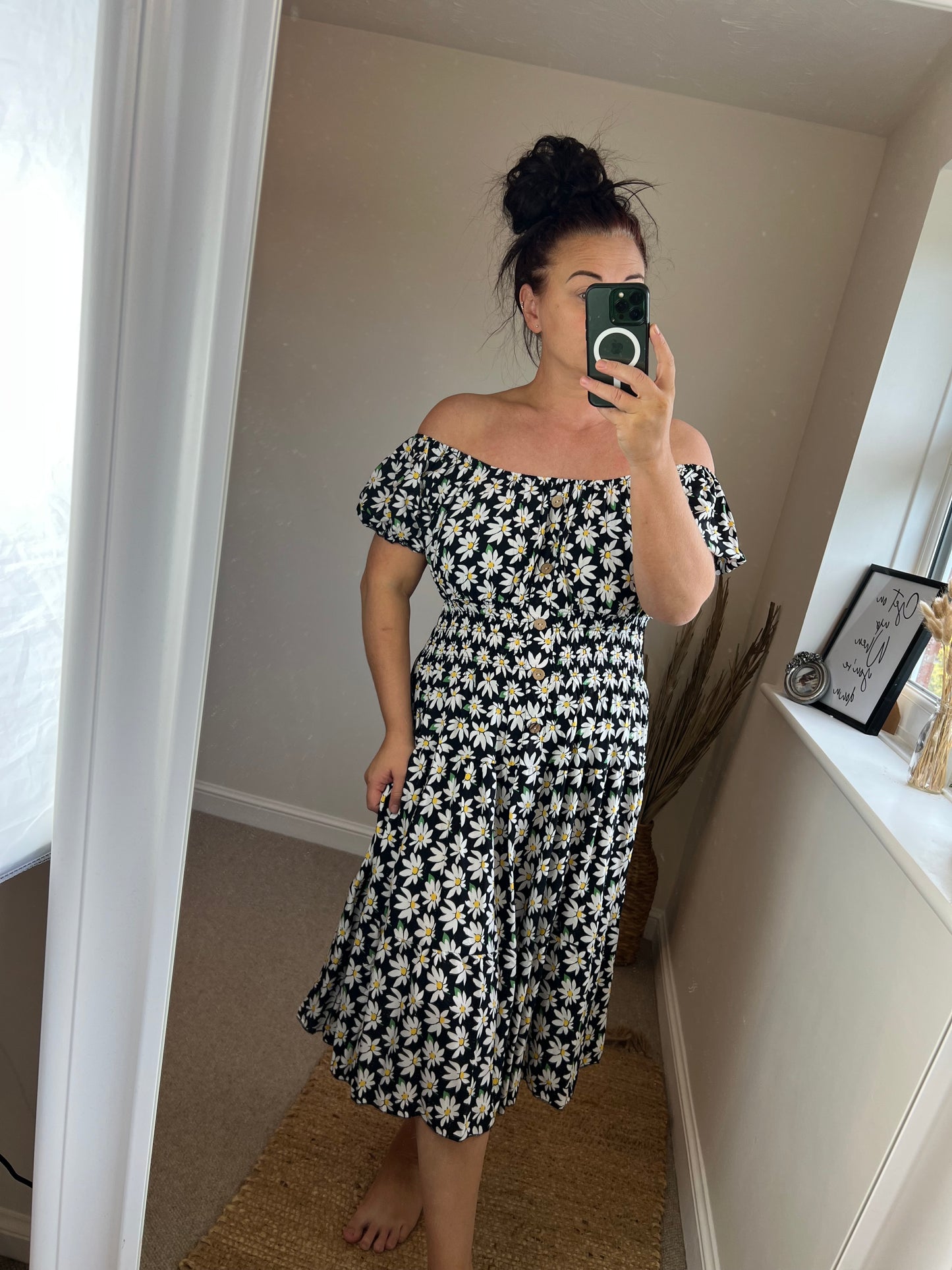 STEVIE Midi Button Dress - Black Daisy