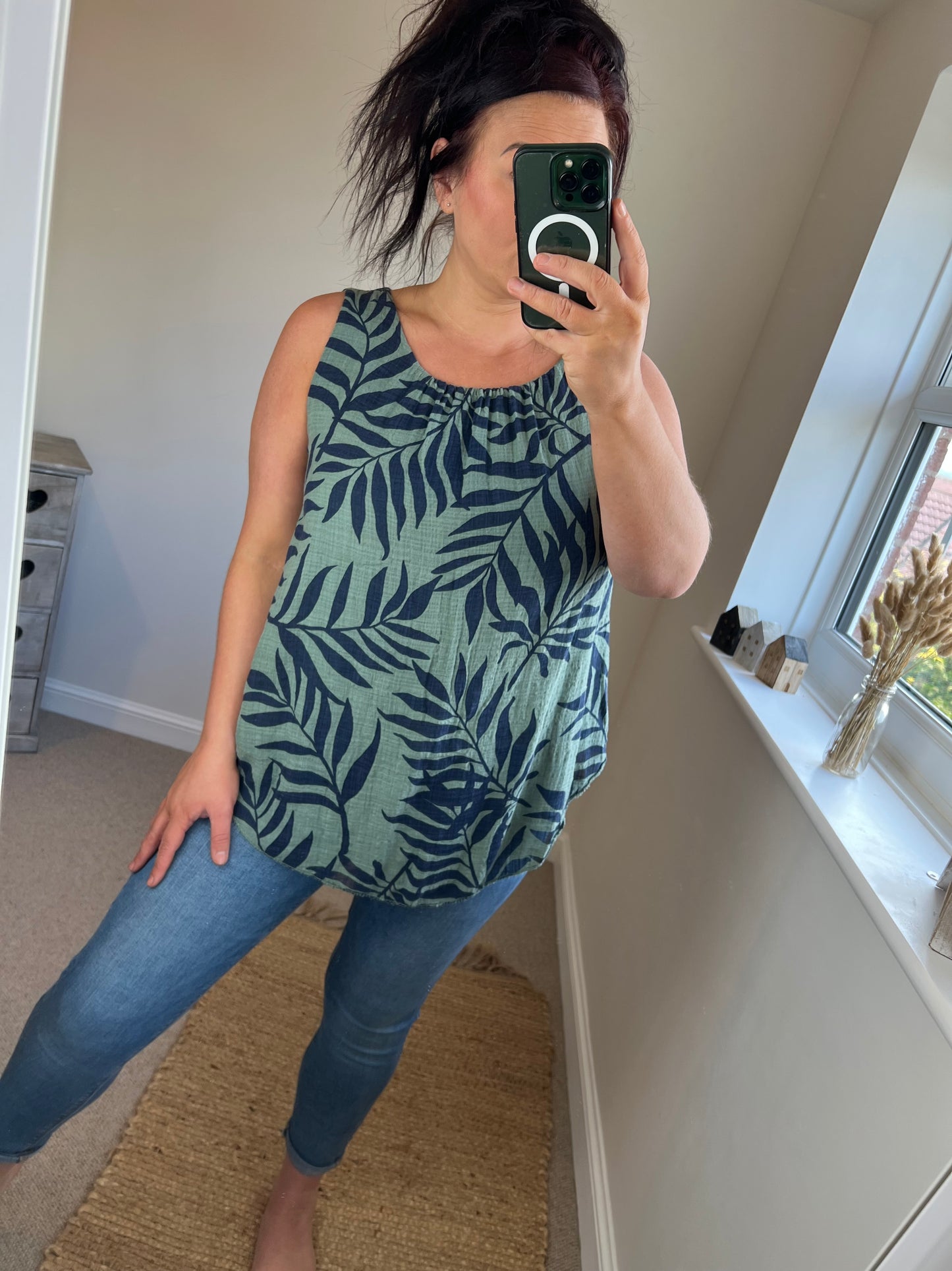 Cotton Overlay Vest Top - Khaki