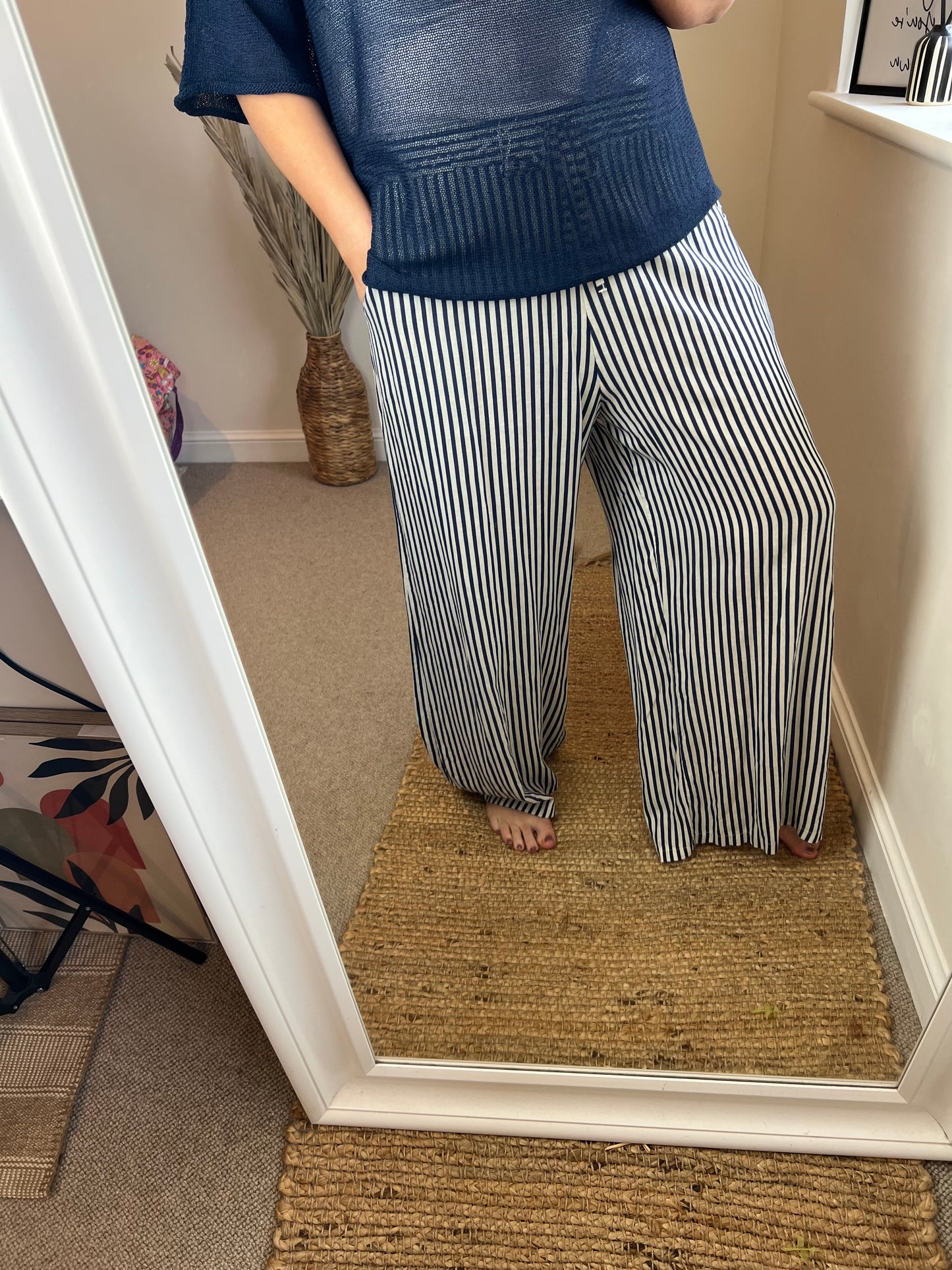 Linen Stripe Trousers - Navy