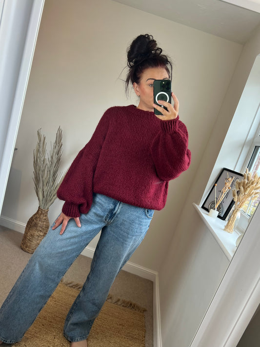 Crew Neck Jumper - Wine