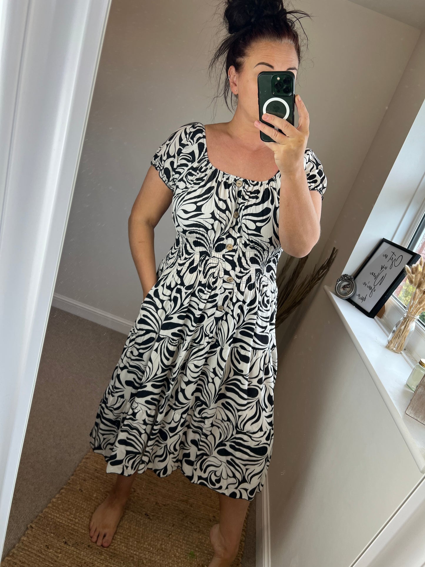 STEVIE Midi Button Dress - Black/White
