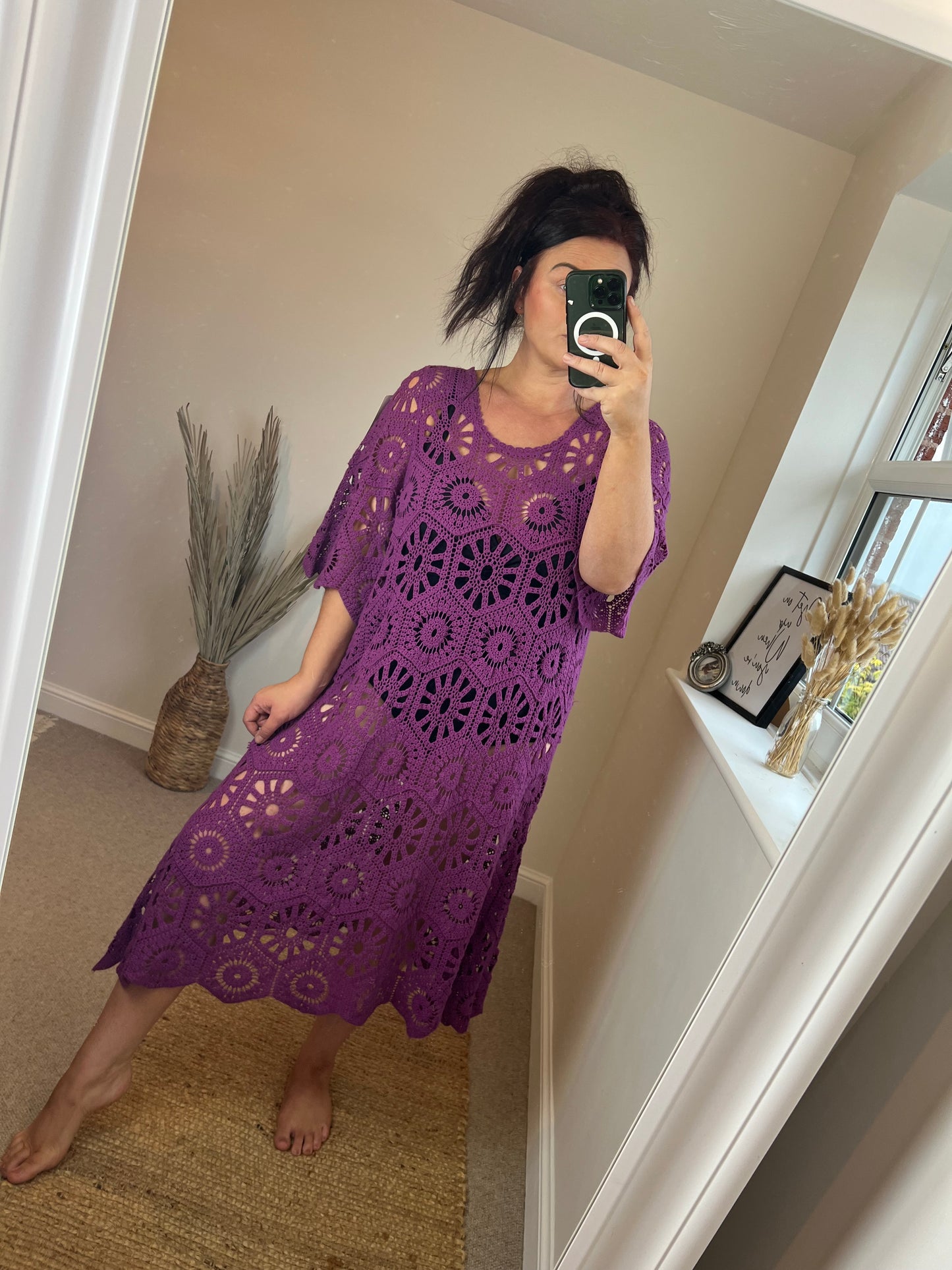 Crochet Beach Dress - Magenta