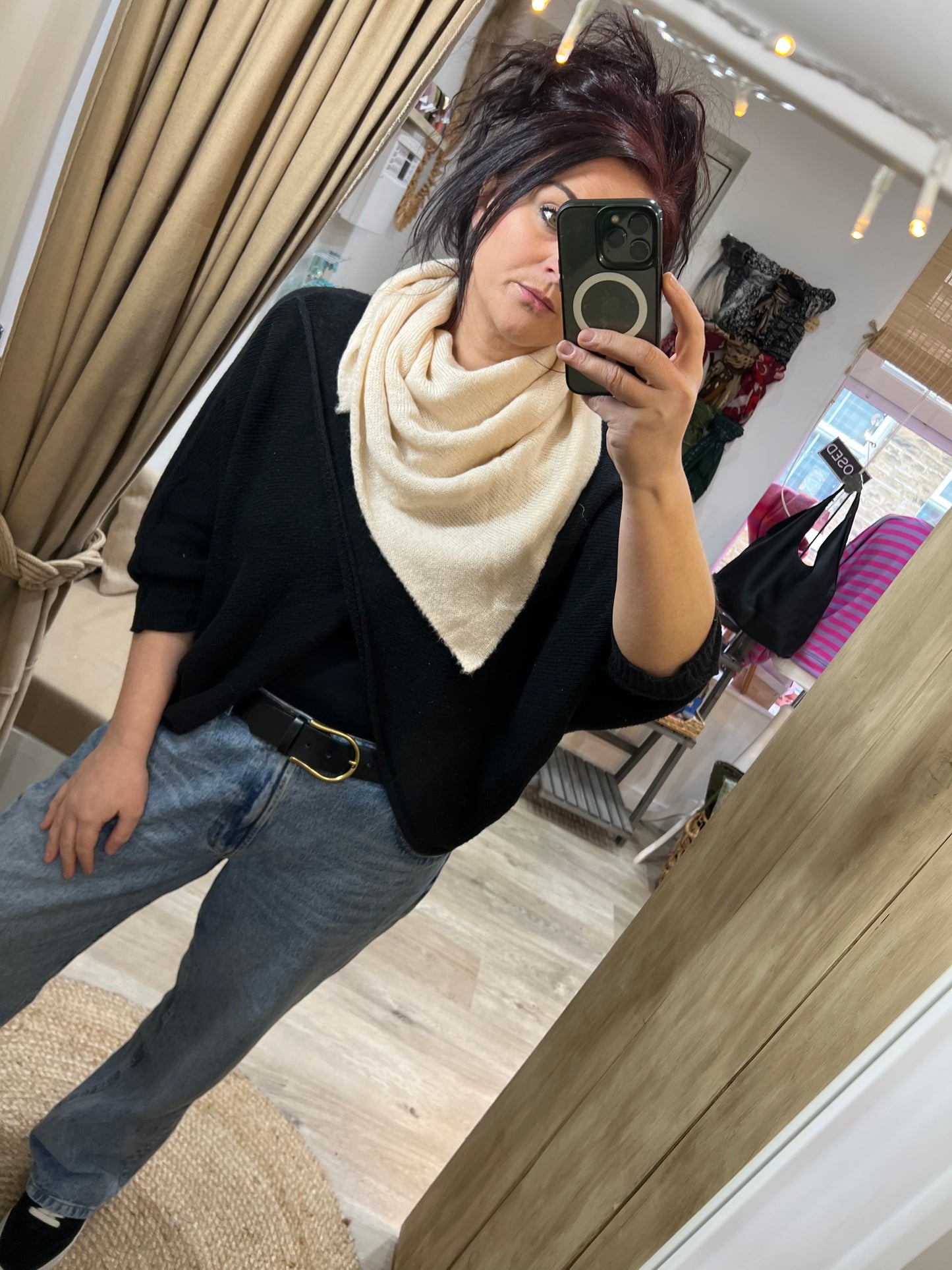 Handkerchief Triangle Scarf - Cream Plain