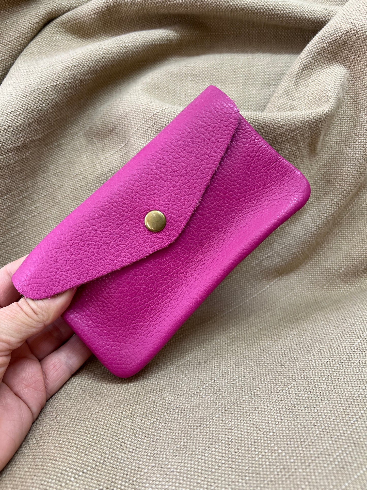 Long Leather Purse - Cerise