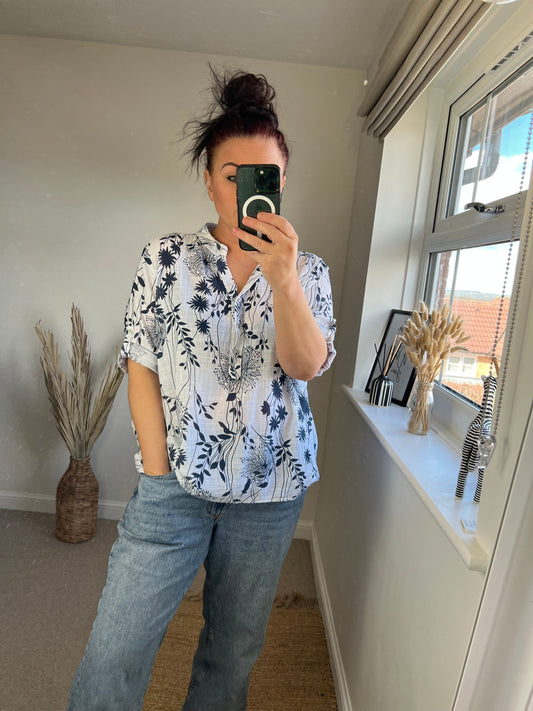 SANDY Cotton Shirt - Floral White