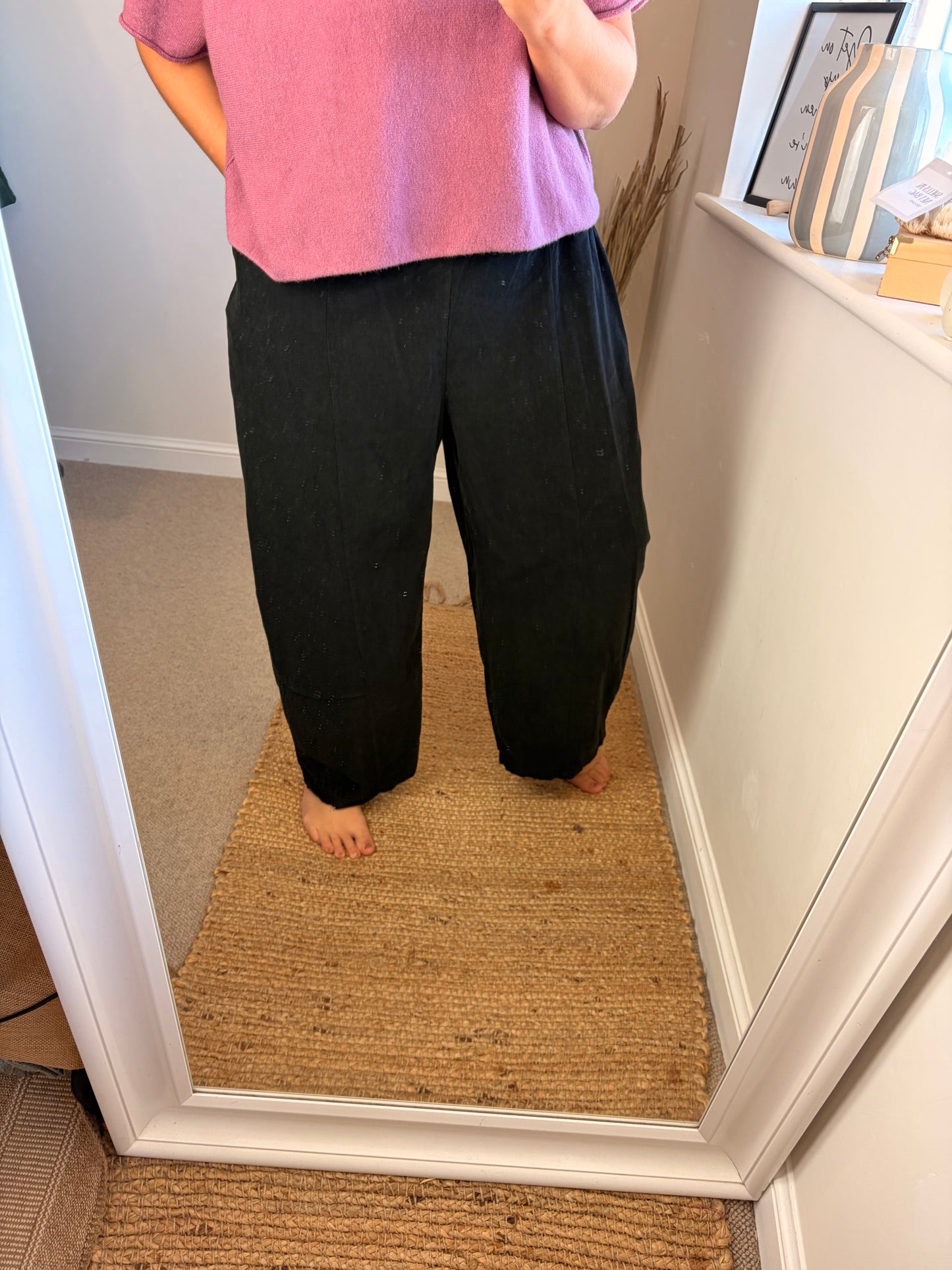 Needle Cord Barrel Leg Trousers - Black