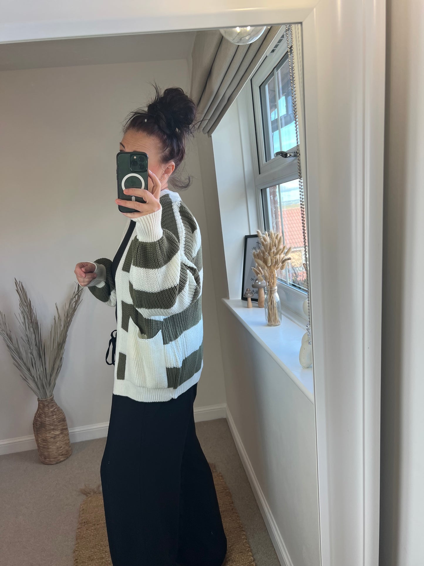 Stripe Chunky Cardigan - Khaki