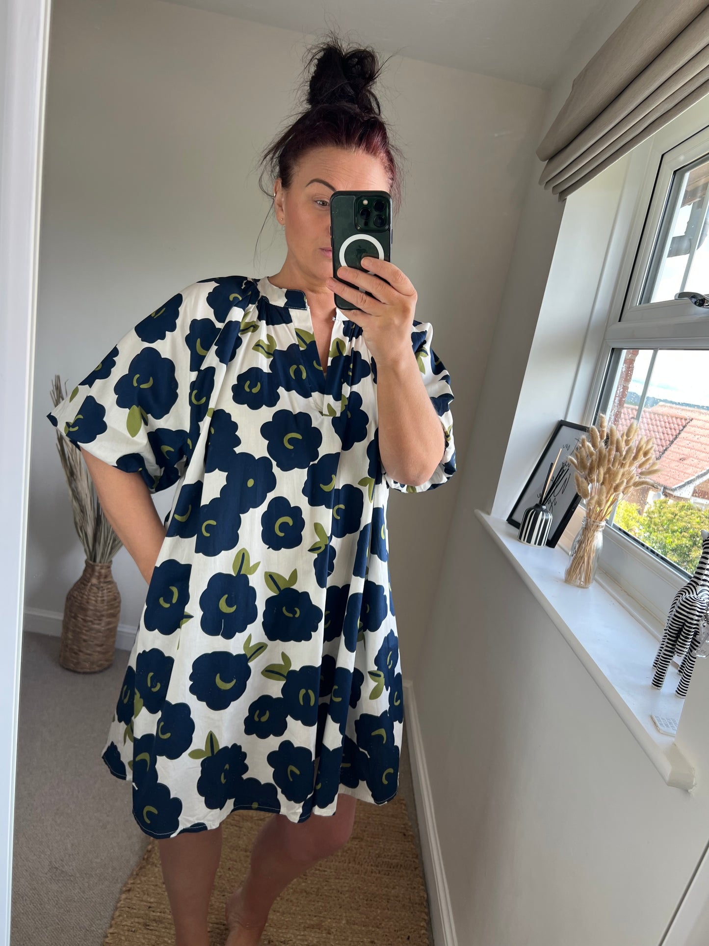 Puff Sleeve Dress - Navy
