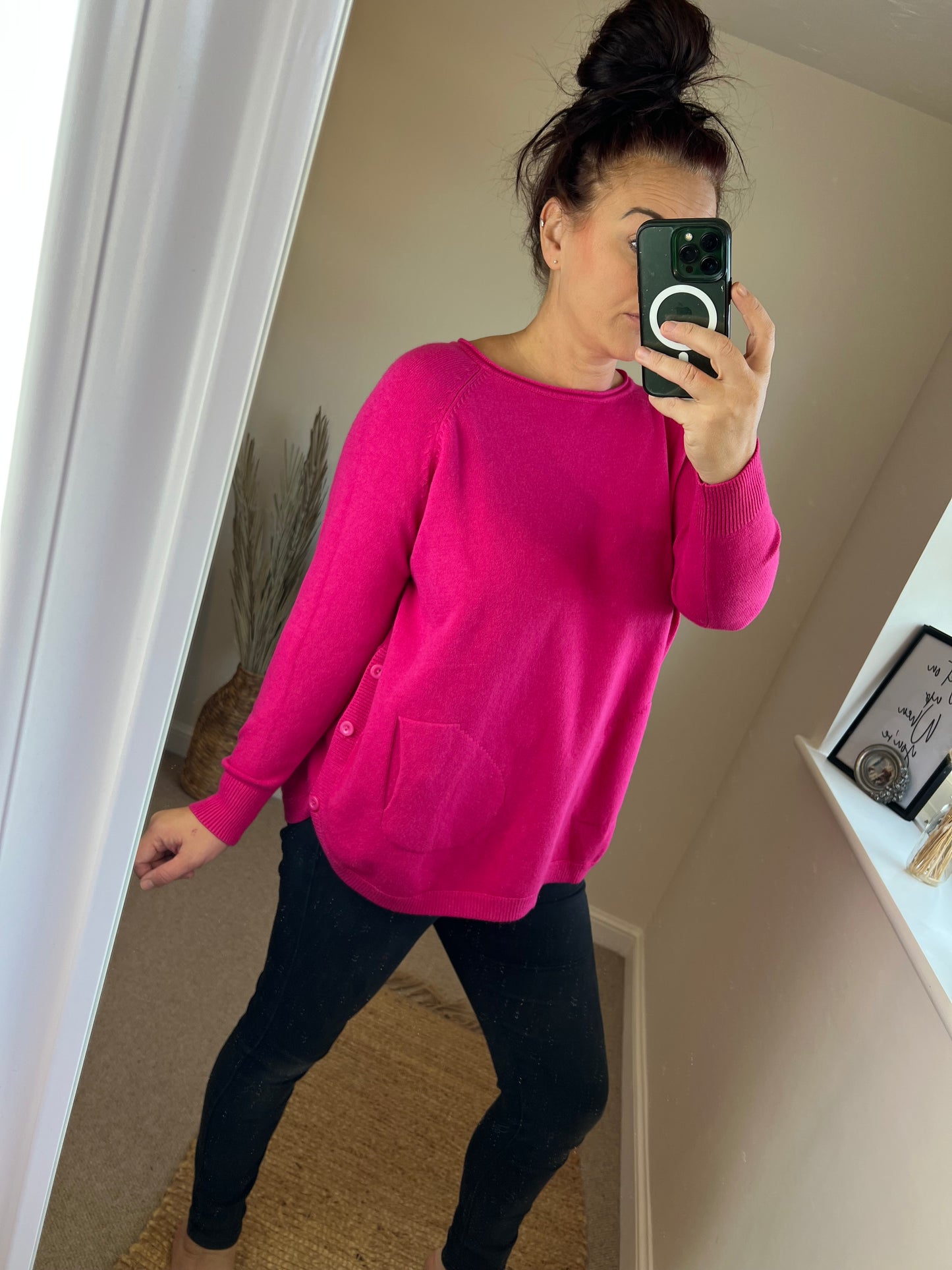Button Side Jumper - Cerise