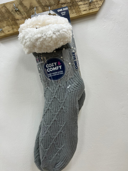 Pearl Cozy Fleece Lined Bed Socks - Grey