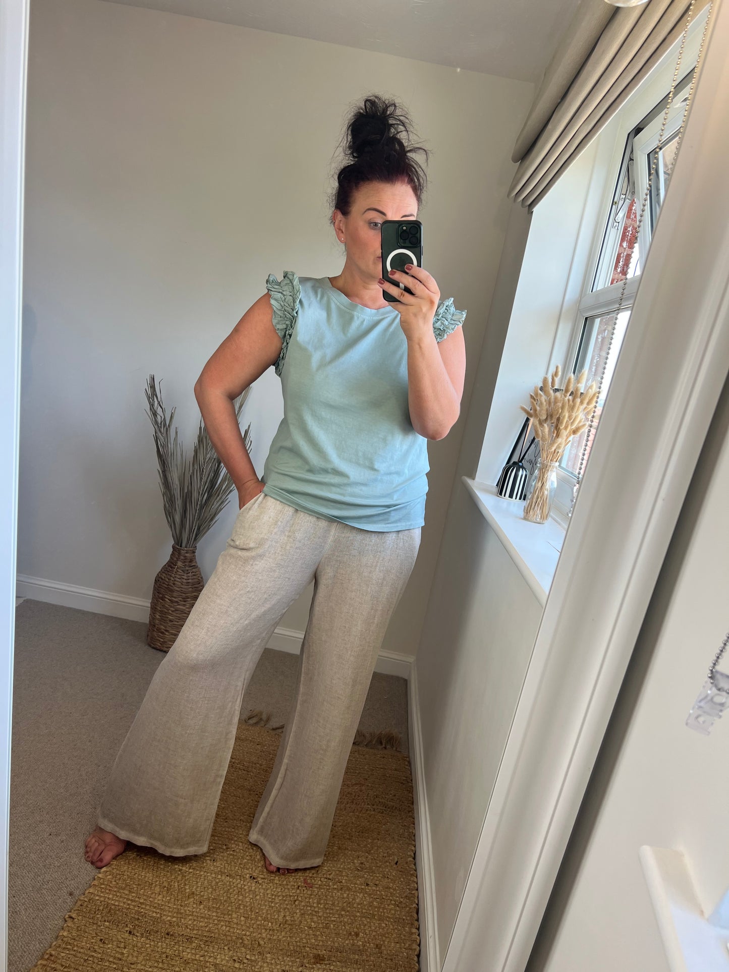 Ruffle Sleeve Tshirt - Sage