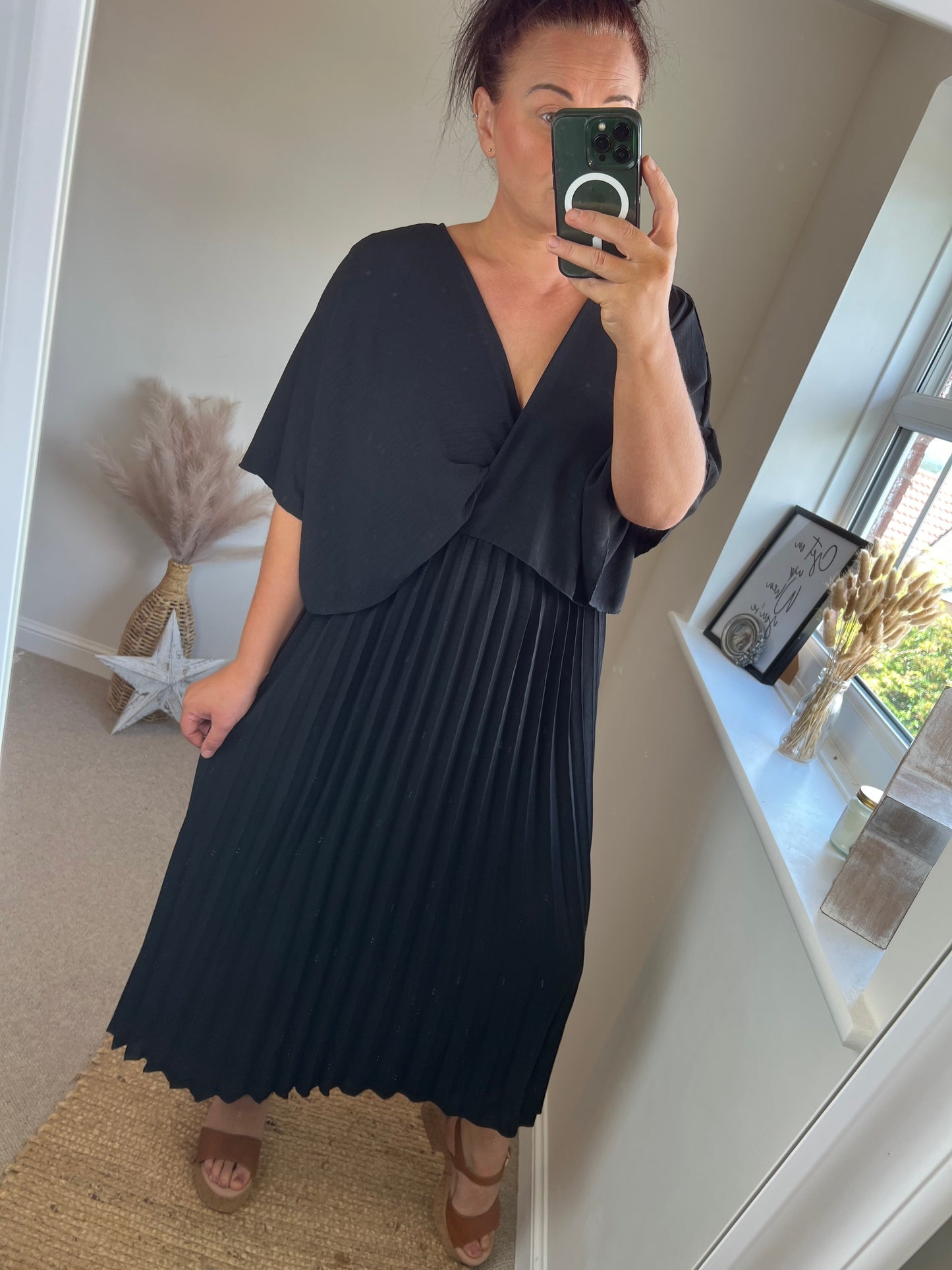 Pleated Cape Dress - Black