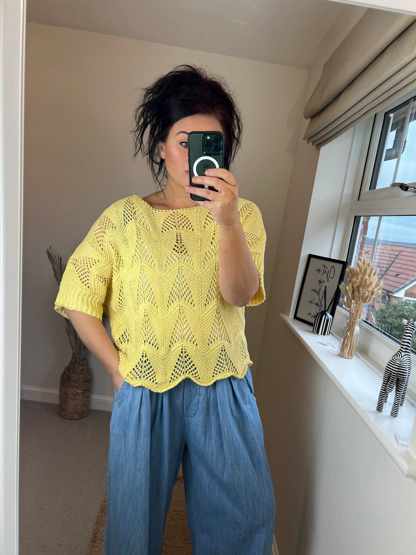 Scalloped Edge Crochet Top - Lemon