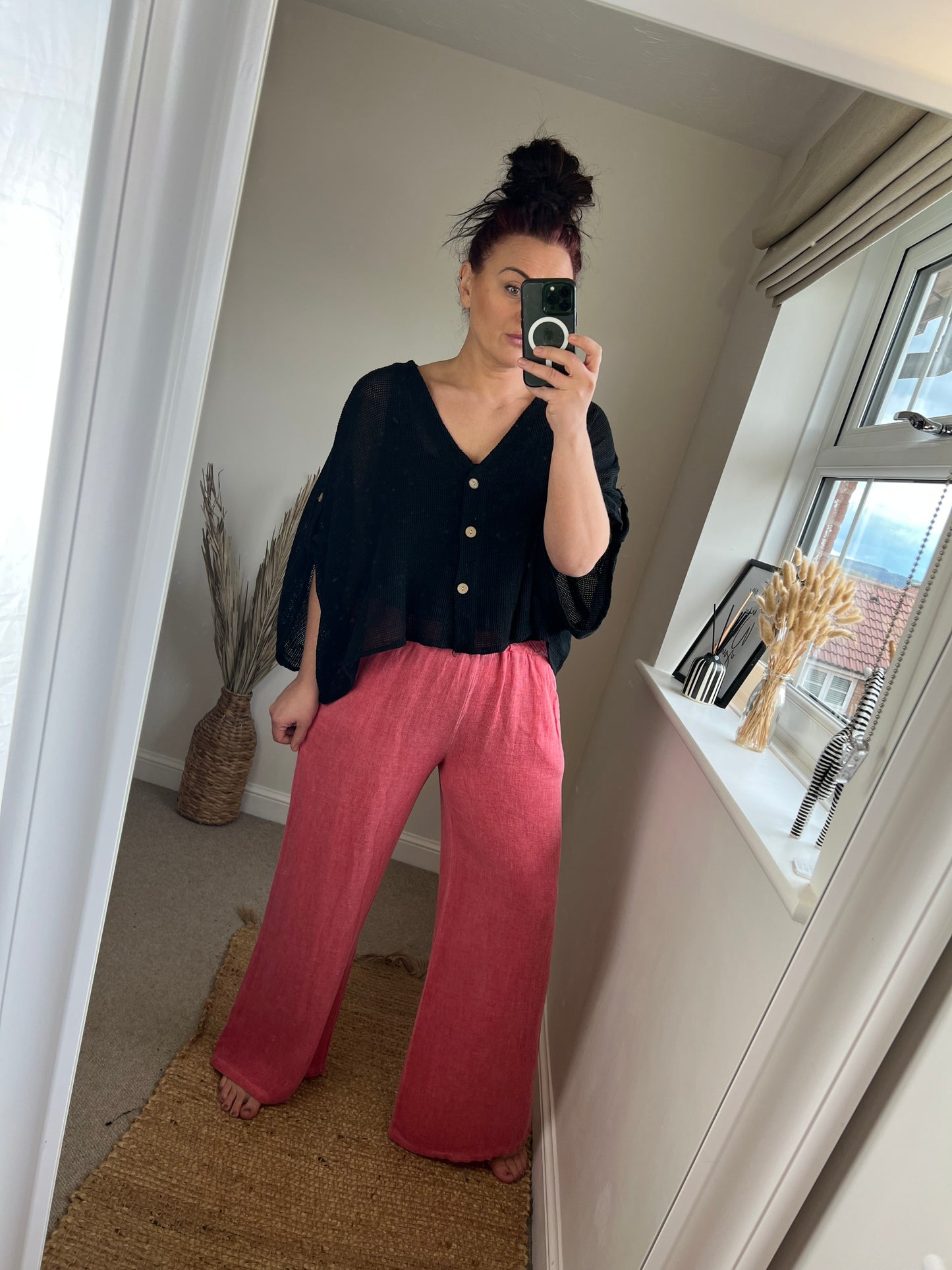 Waffle Button Top - Black