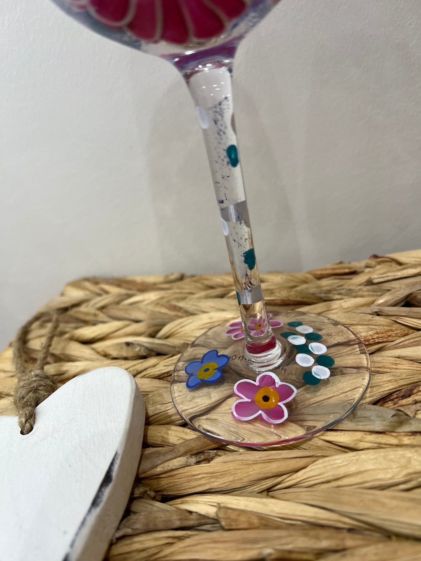Hand Painted Wine Glass - Gerbera