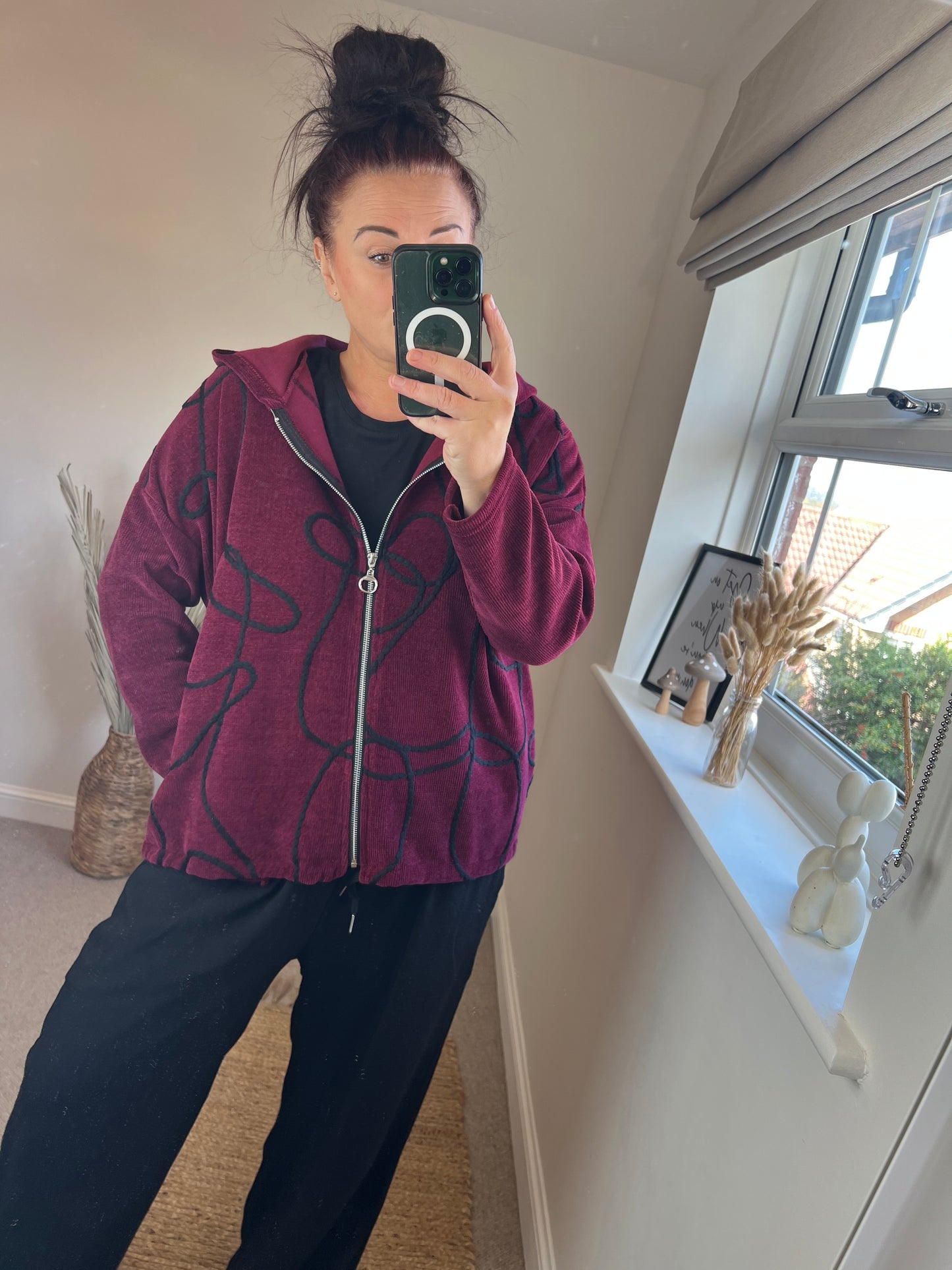 Cord Zipped Hoodie - Wine