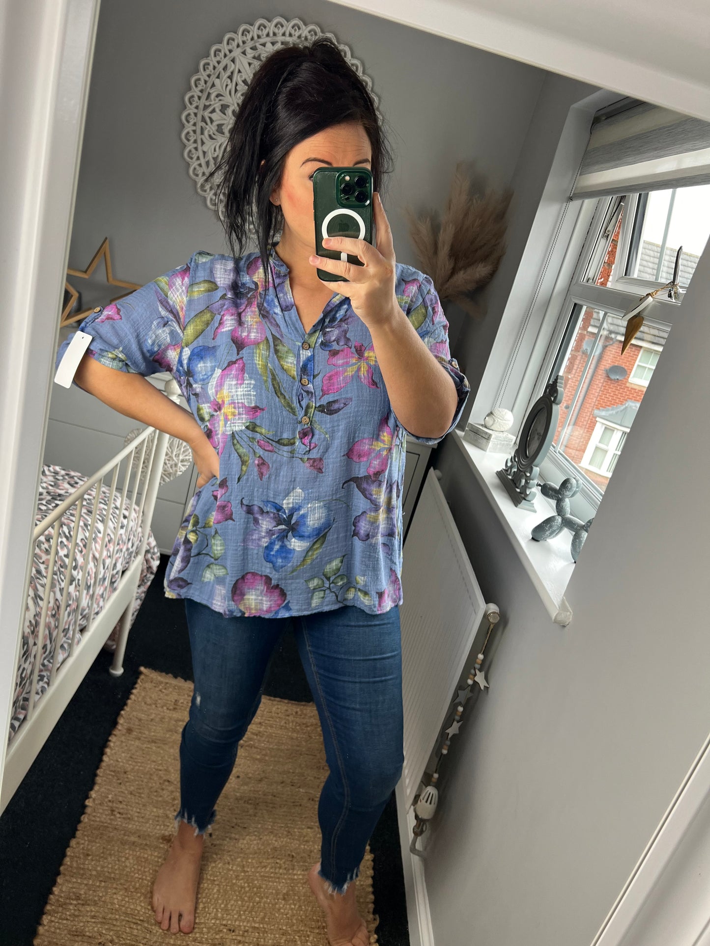 SANDY Lillies Cotton Shirt - Blue