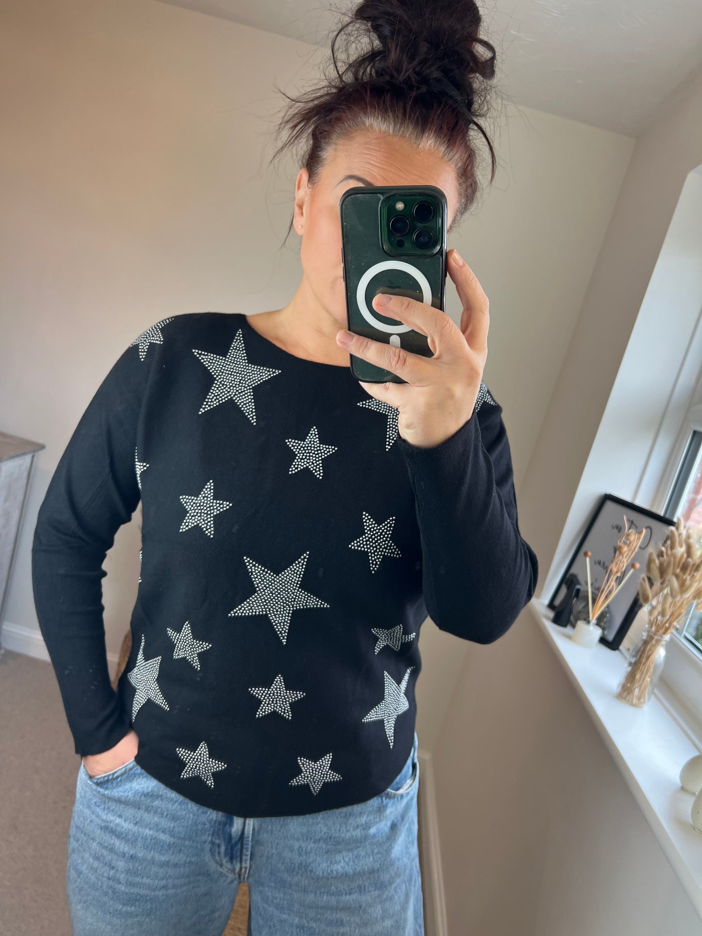 Studded Star Jumper - Black