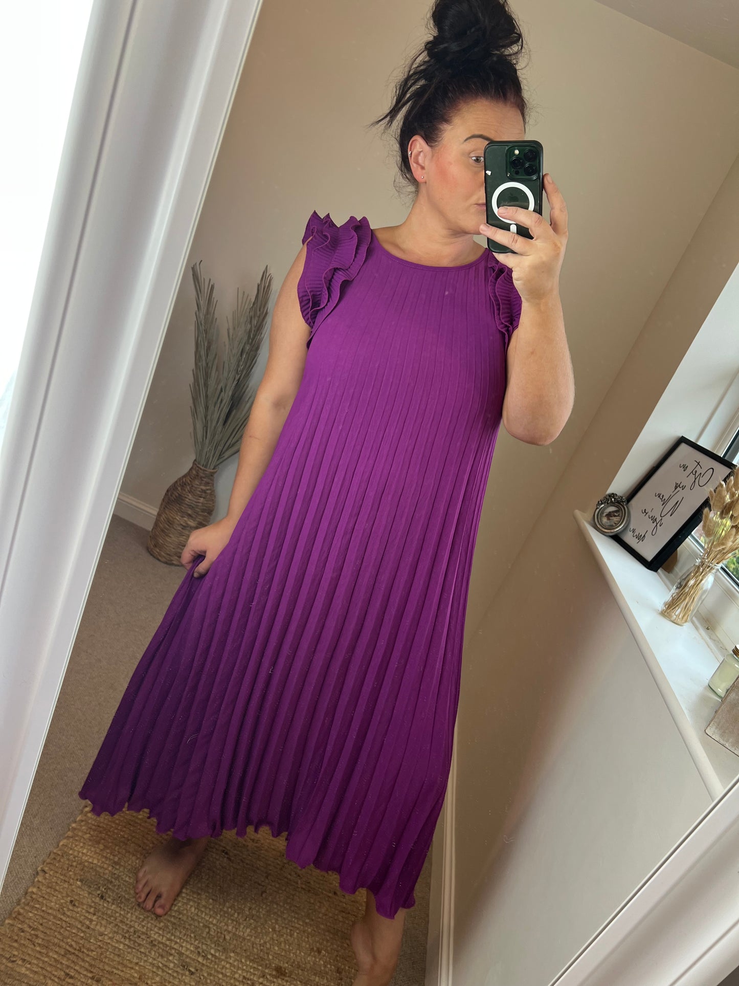 Frill Sleeve Pleated Maxi - Magenta