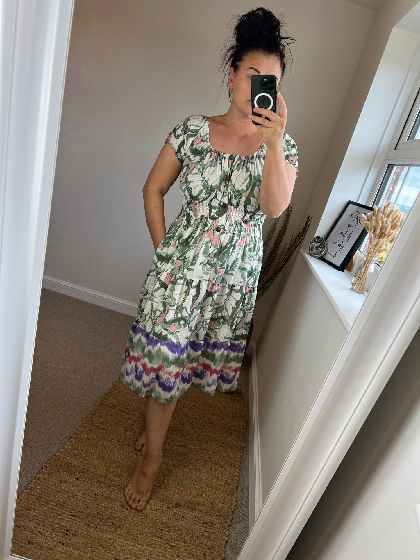 STEVIE Midi Button Dress with Pockets - Khaki
