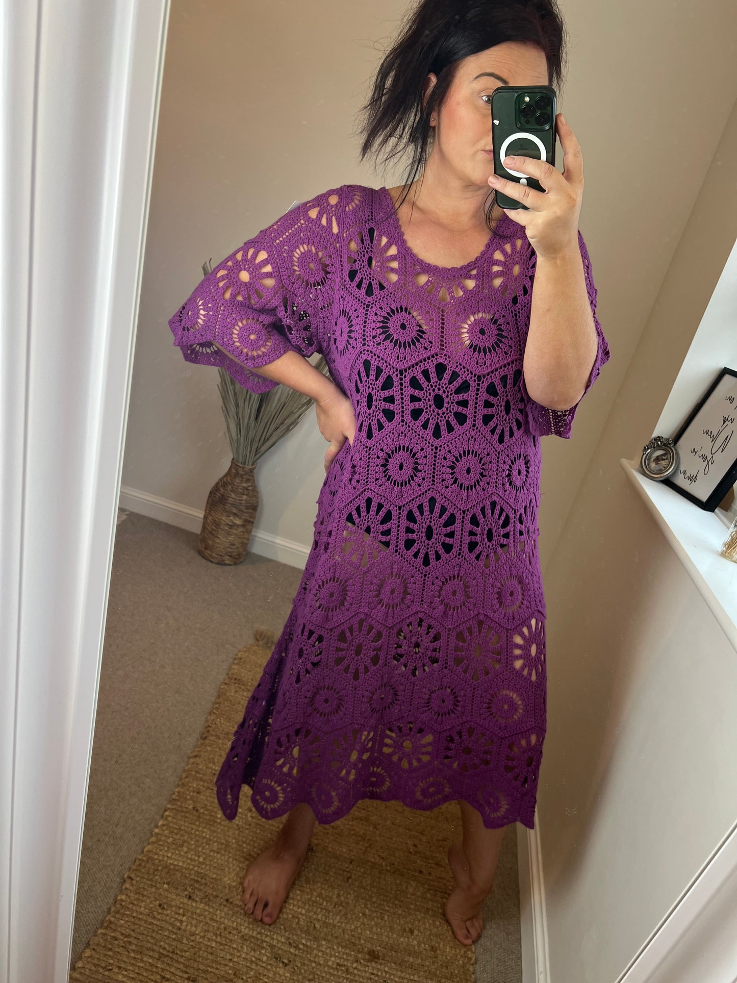 Crochet Beach Dress - Magenta