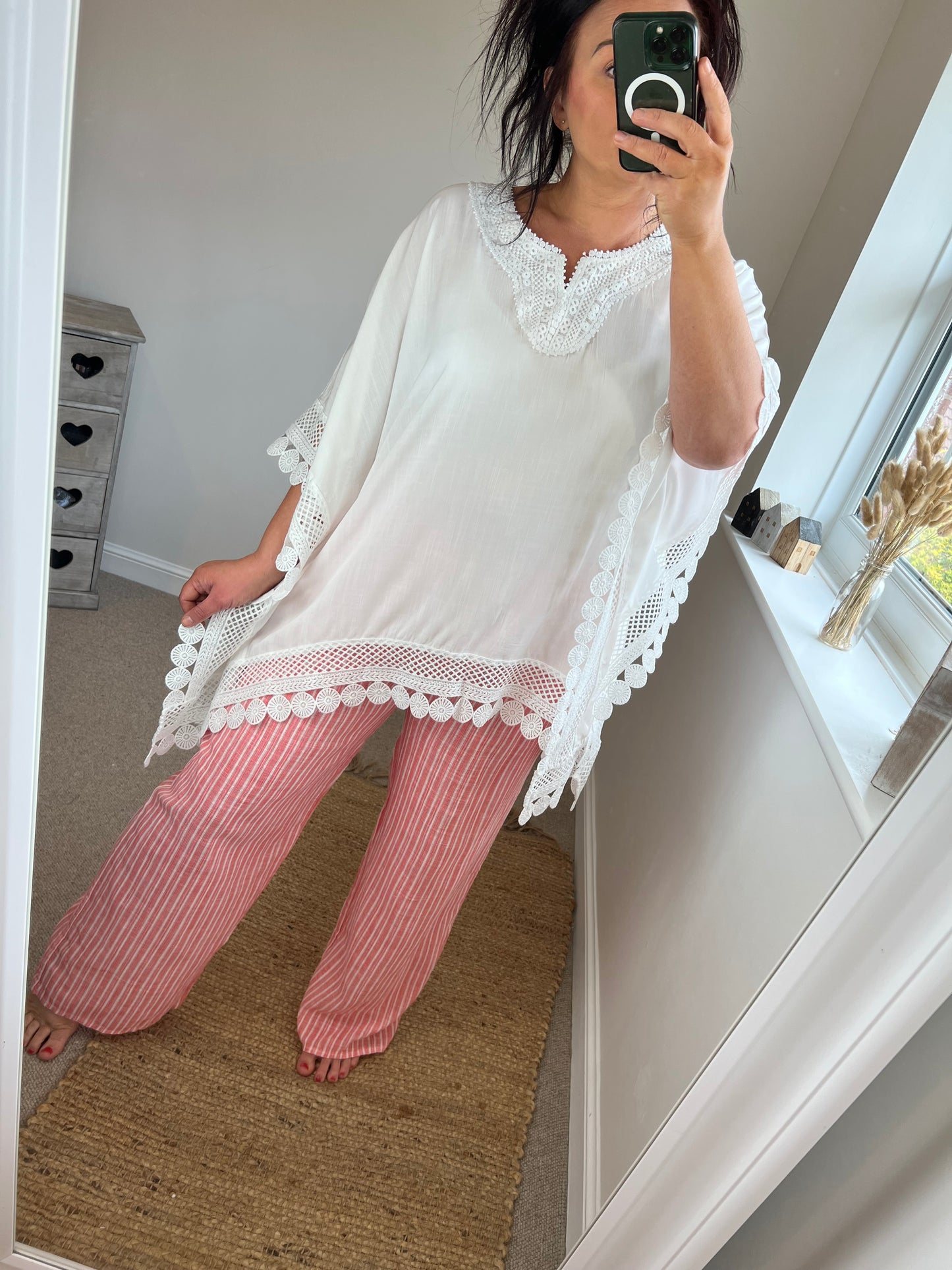 Cotton Stripe Trousers - Coral