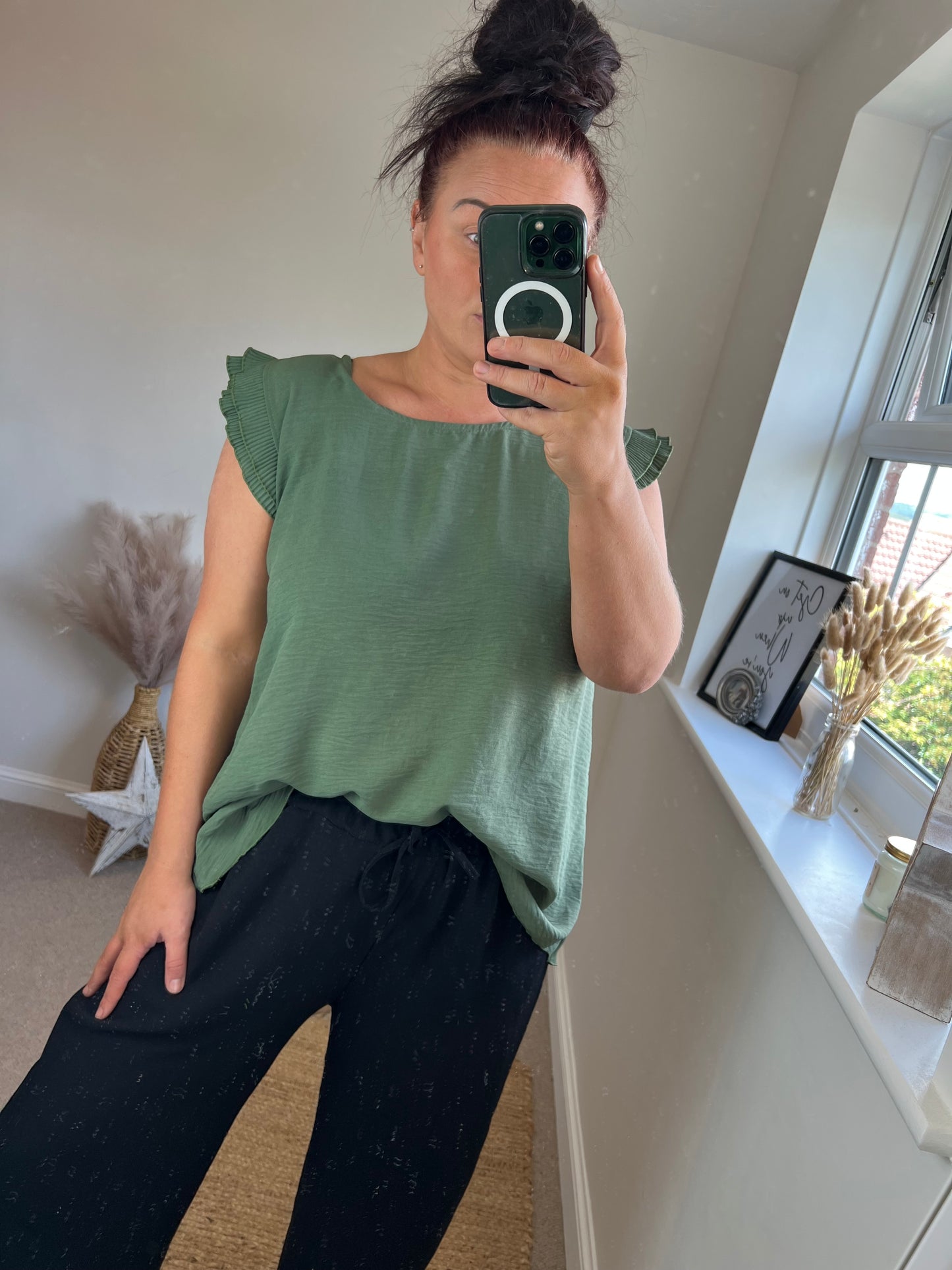Ruffle Sleeve Top - Khaki