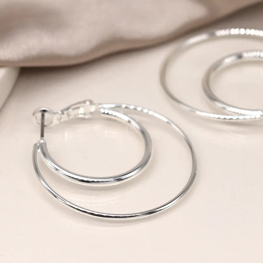 Peace of Mind - Silver Plated Double Hoop Earrings
