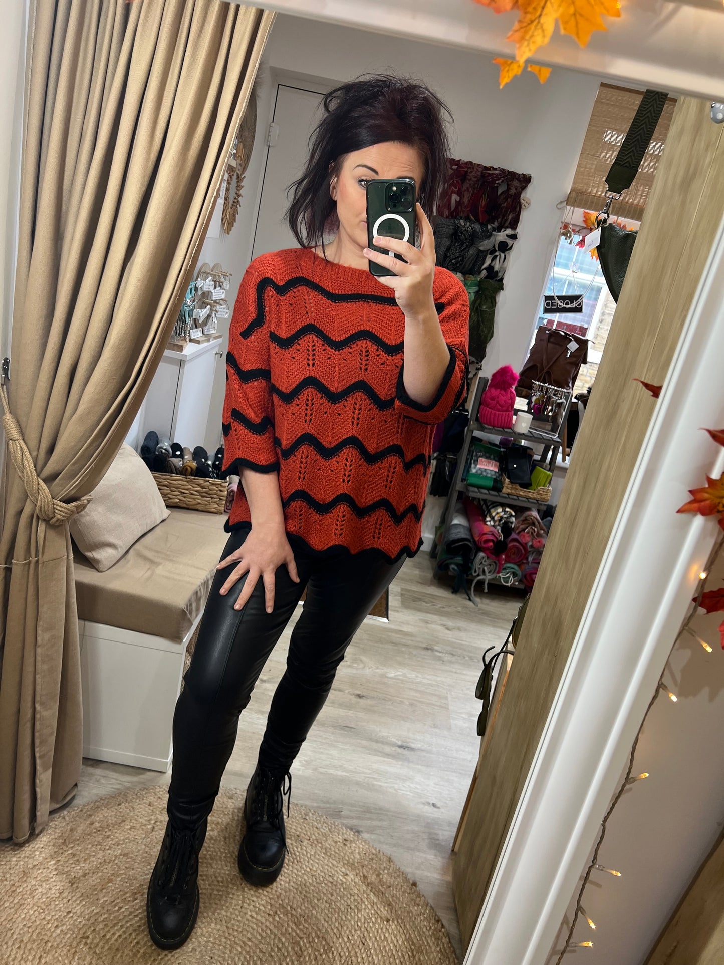Scalloped Edge Jumper - Orange/Black