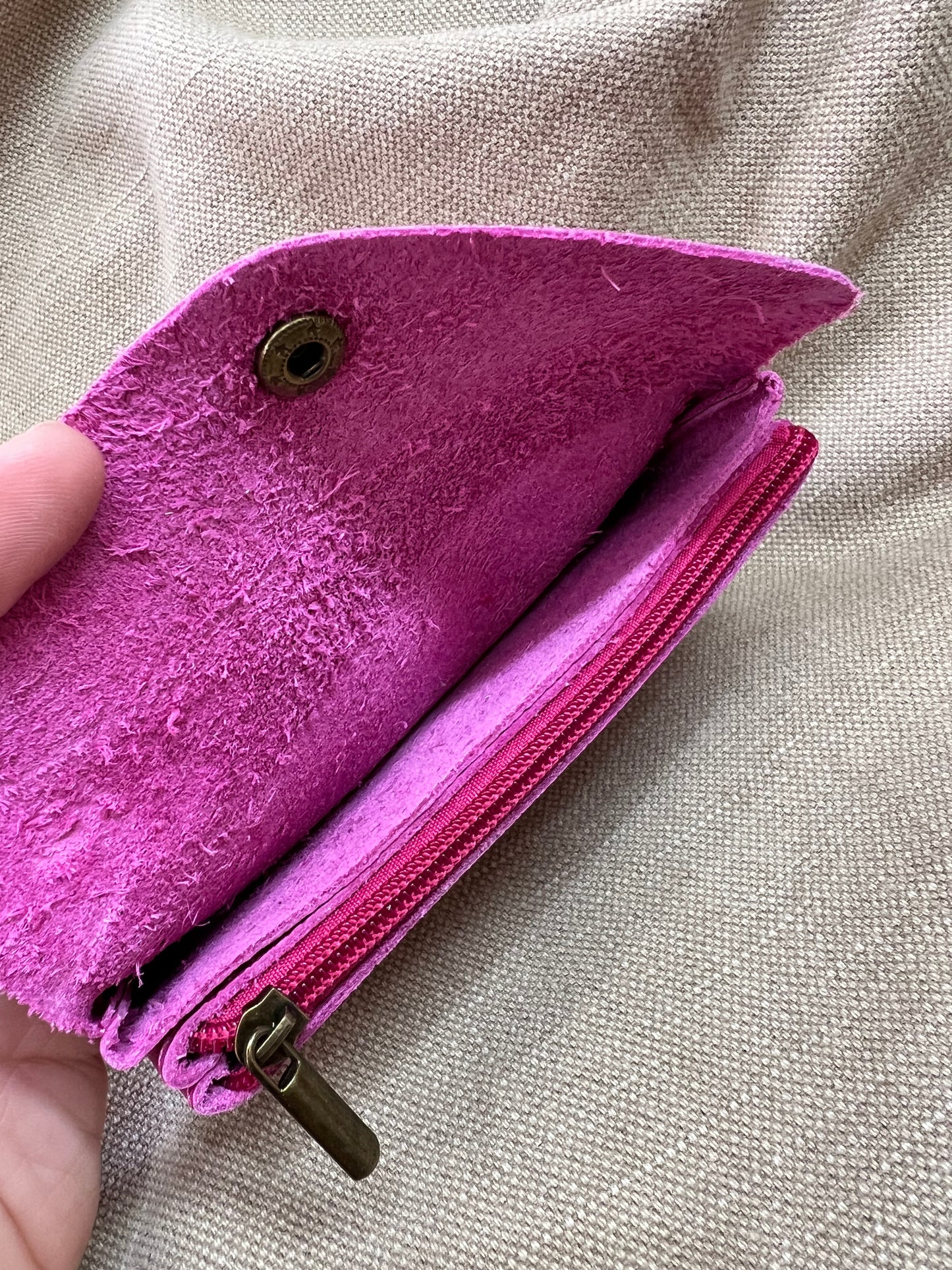 Long Leather Purse - Cerise
