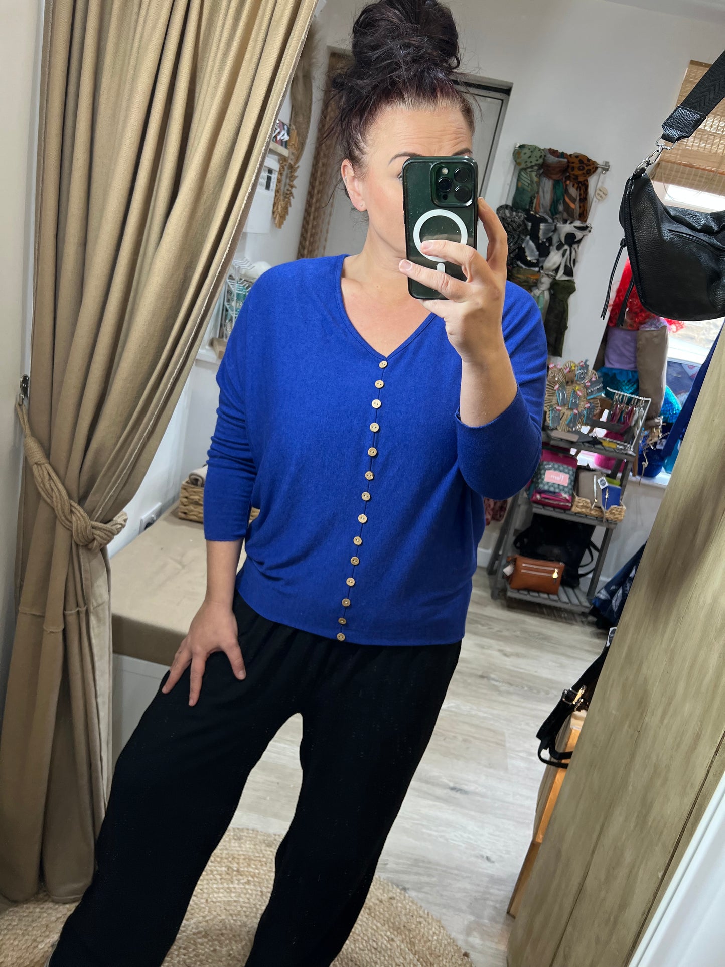 Fine Knit Tiny Button Jumper - Cobalt