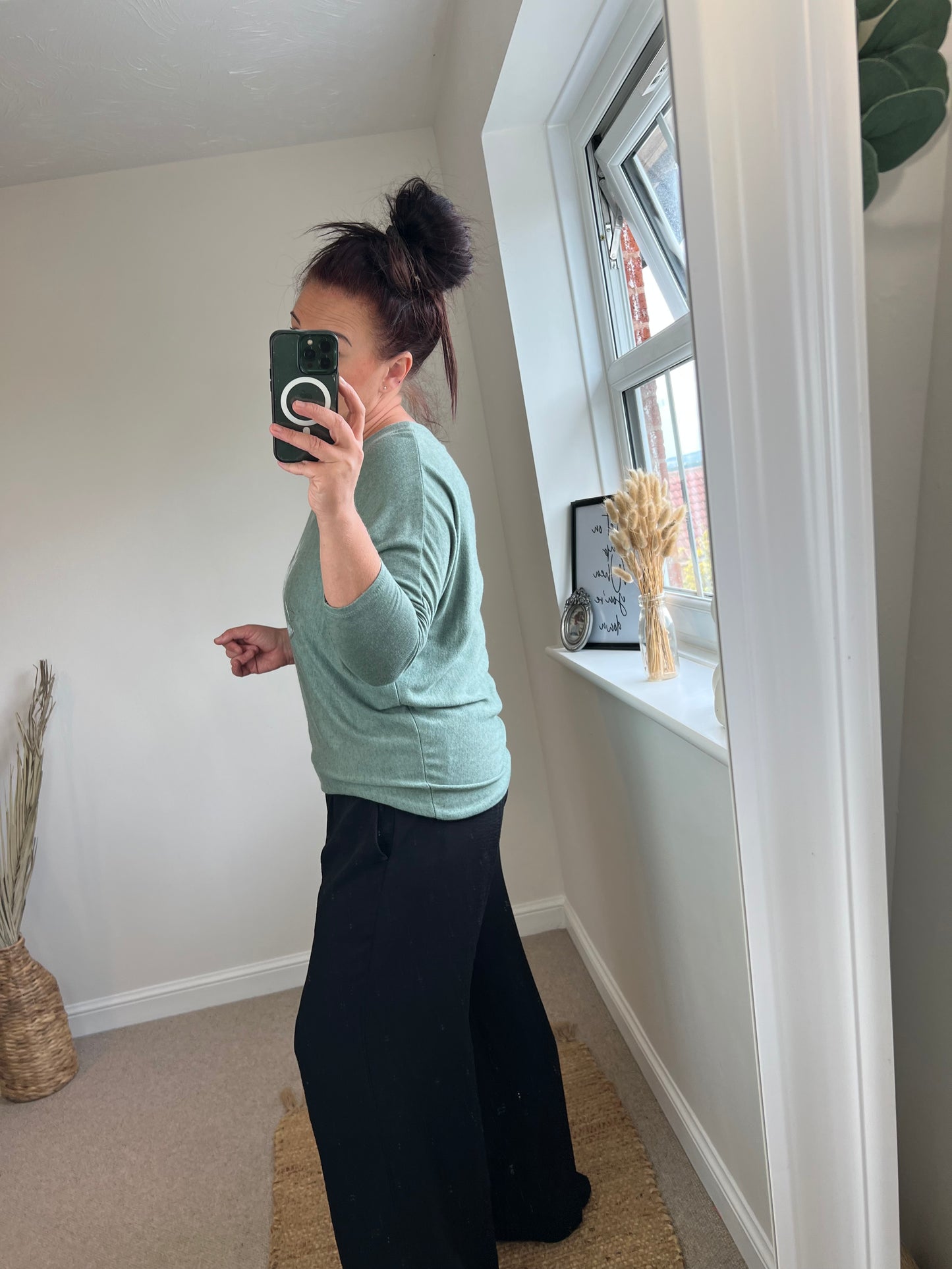 Fine Knit Foil Flower Jumper - Sage