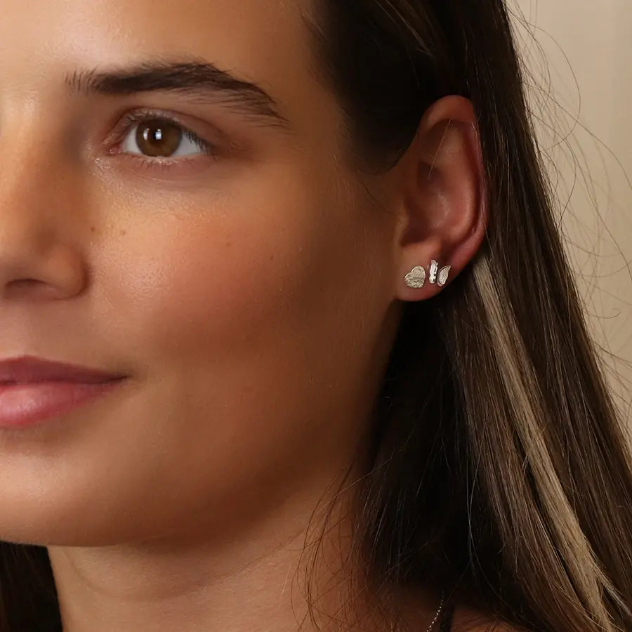 Peace of Mind - Sterling Silver Foil Heart Studs