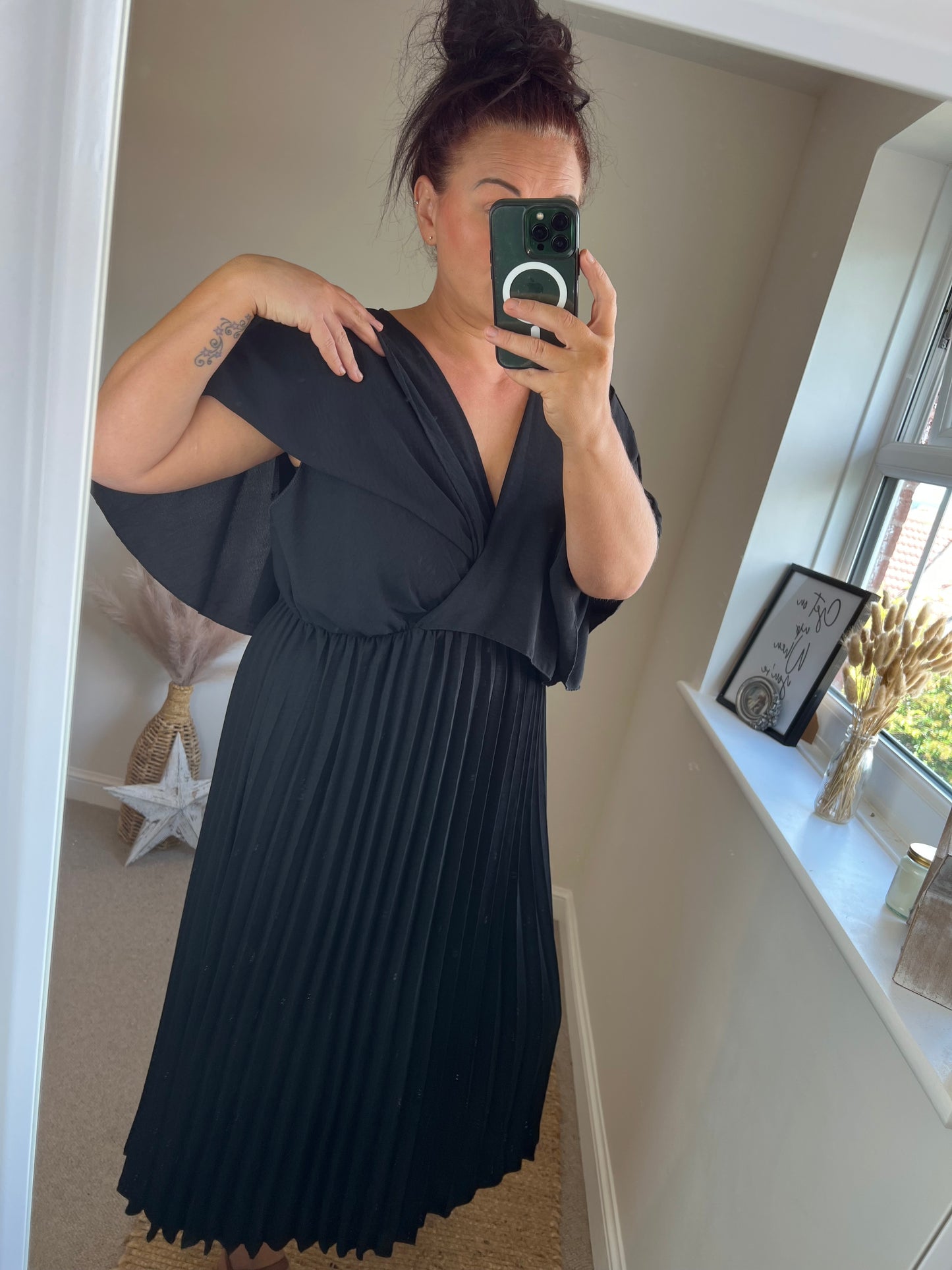 Pleated Cape Dress - Black
