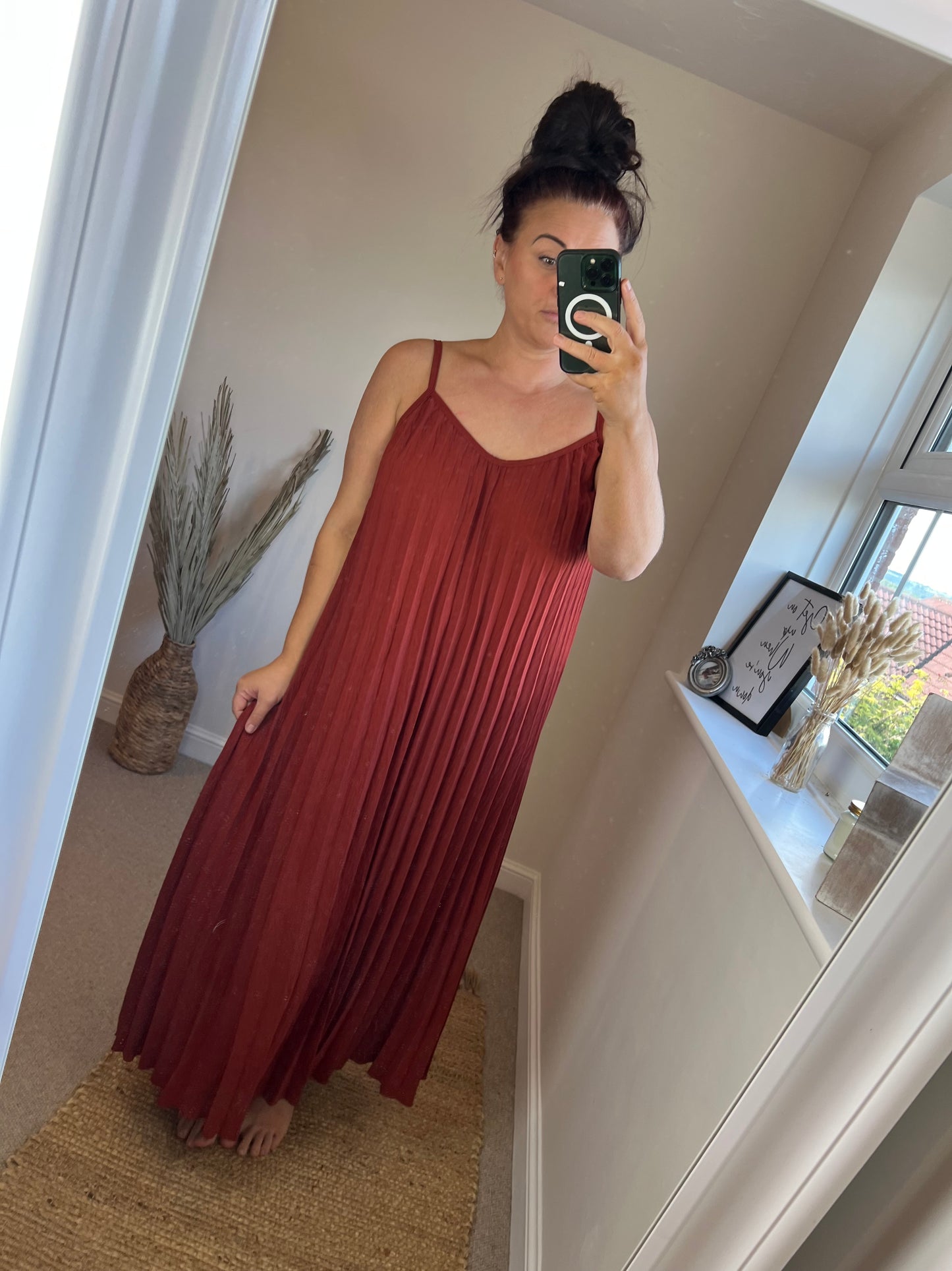 Plisse Strappy Maxi Dress - Rust