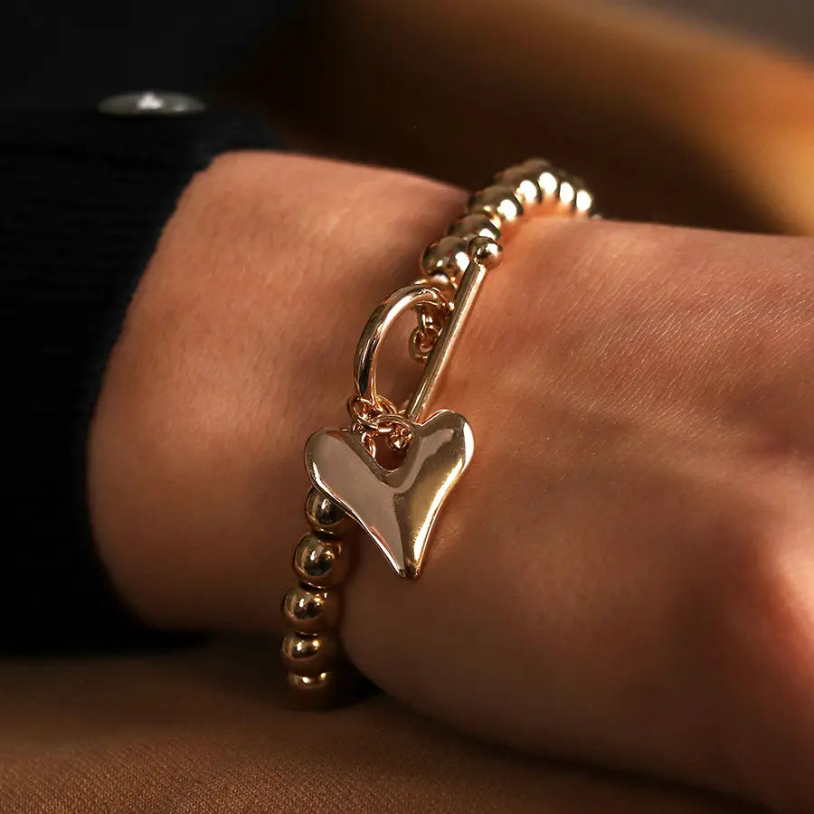 Peace of Mind - Silver Plated Gold Heart T-bar Bracelet