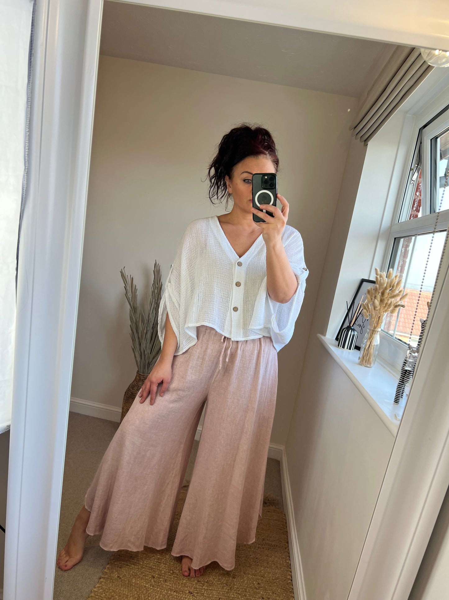 Linen Floaty Trousers - Blush