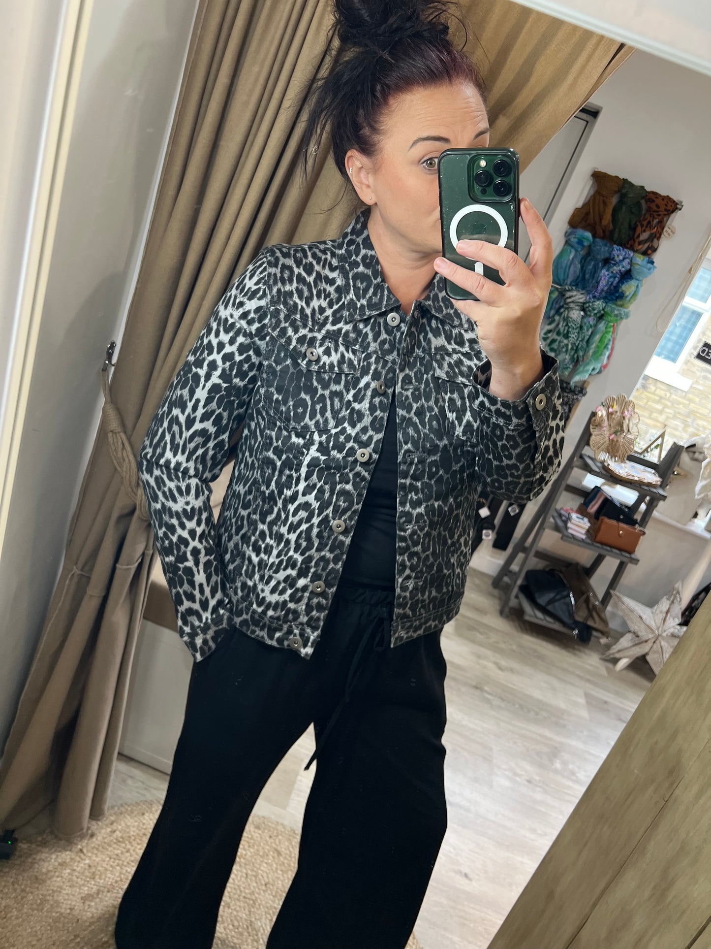 Denim Jacket - Leopard Print