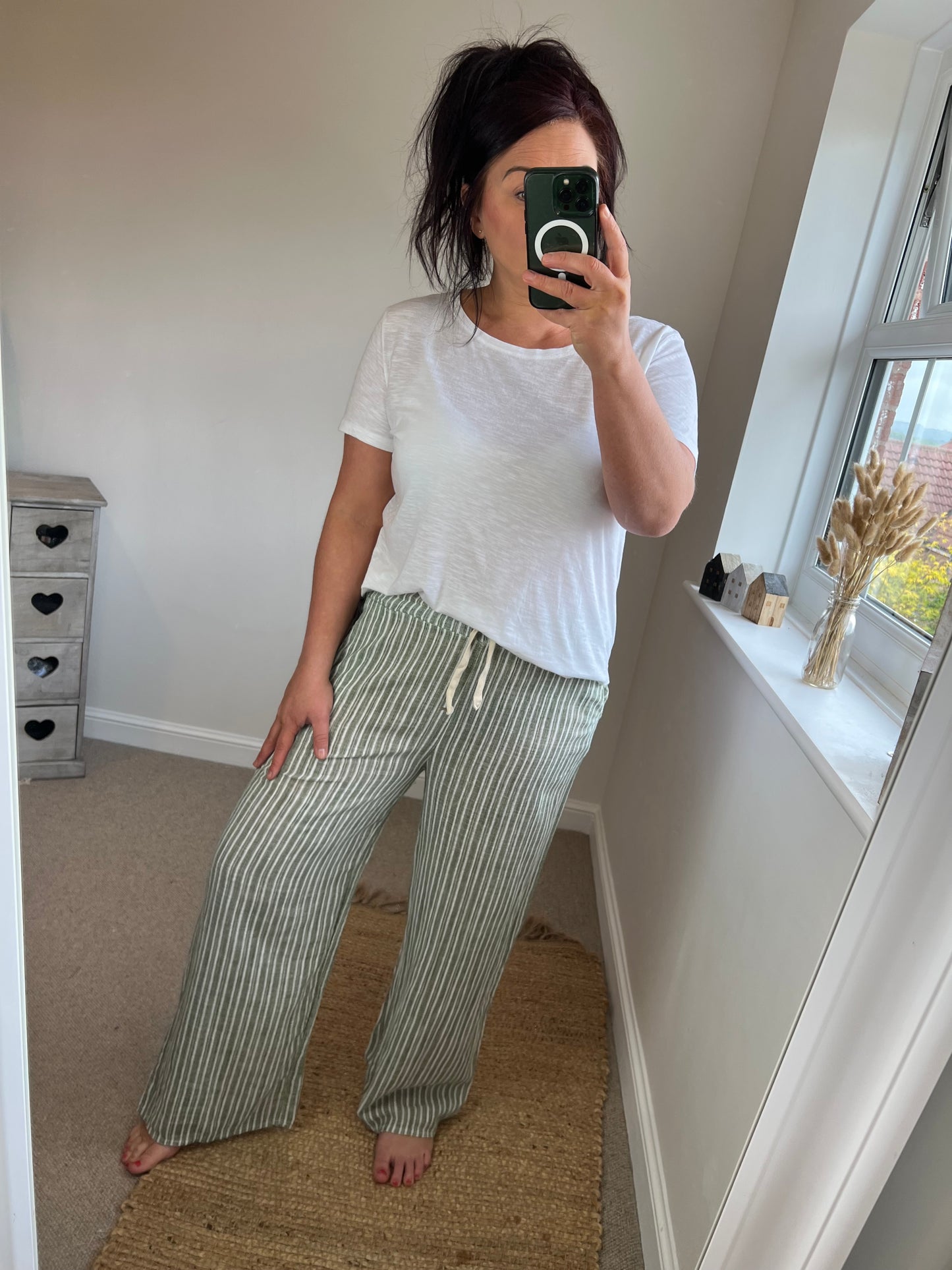 Cotton Stripe Trousers - Khaki