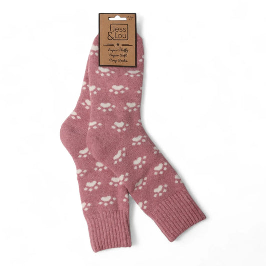 Jess & Lou Cozy Ribbed Socks - Perfect Paws Pink