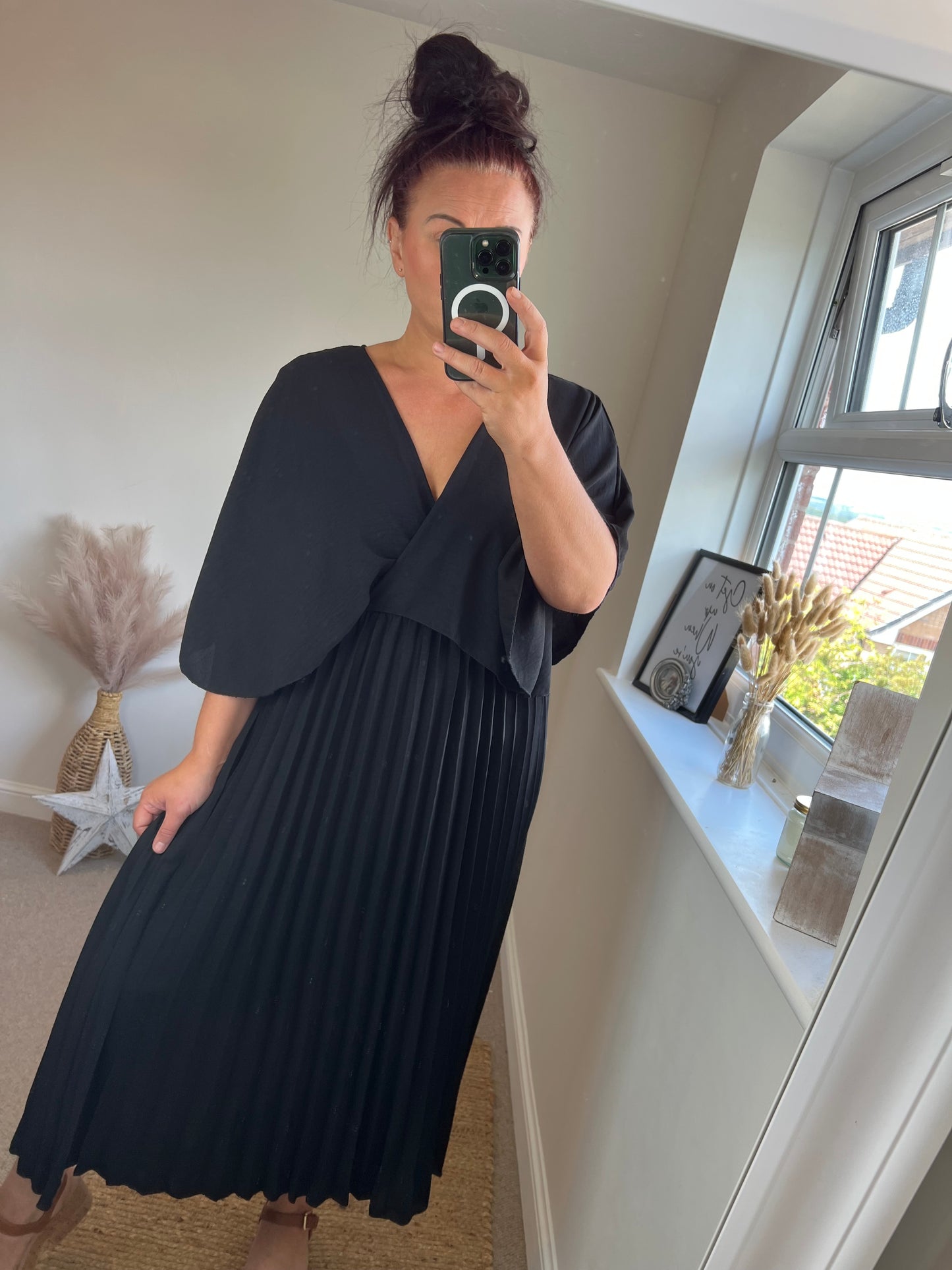 Pleated Cape Dress - Black