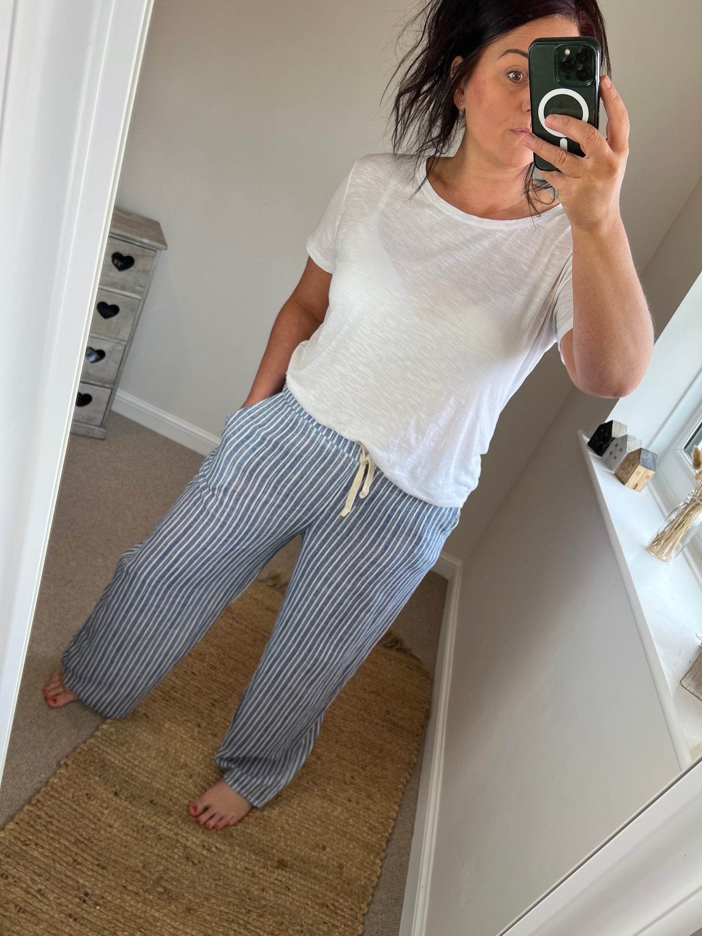 Cotton Stripe Trousers - Blue