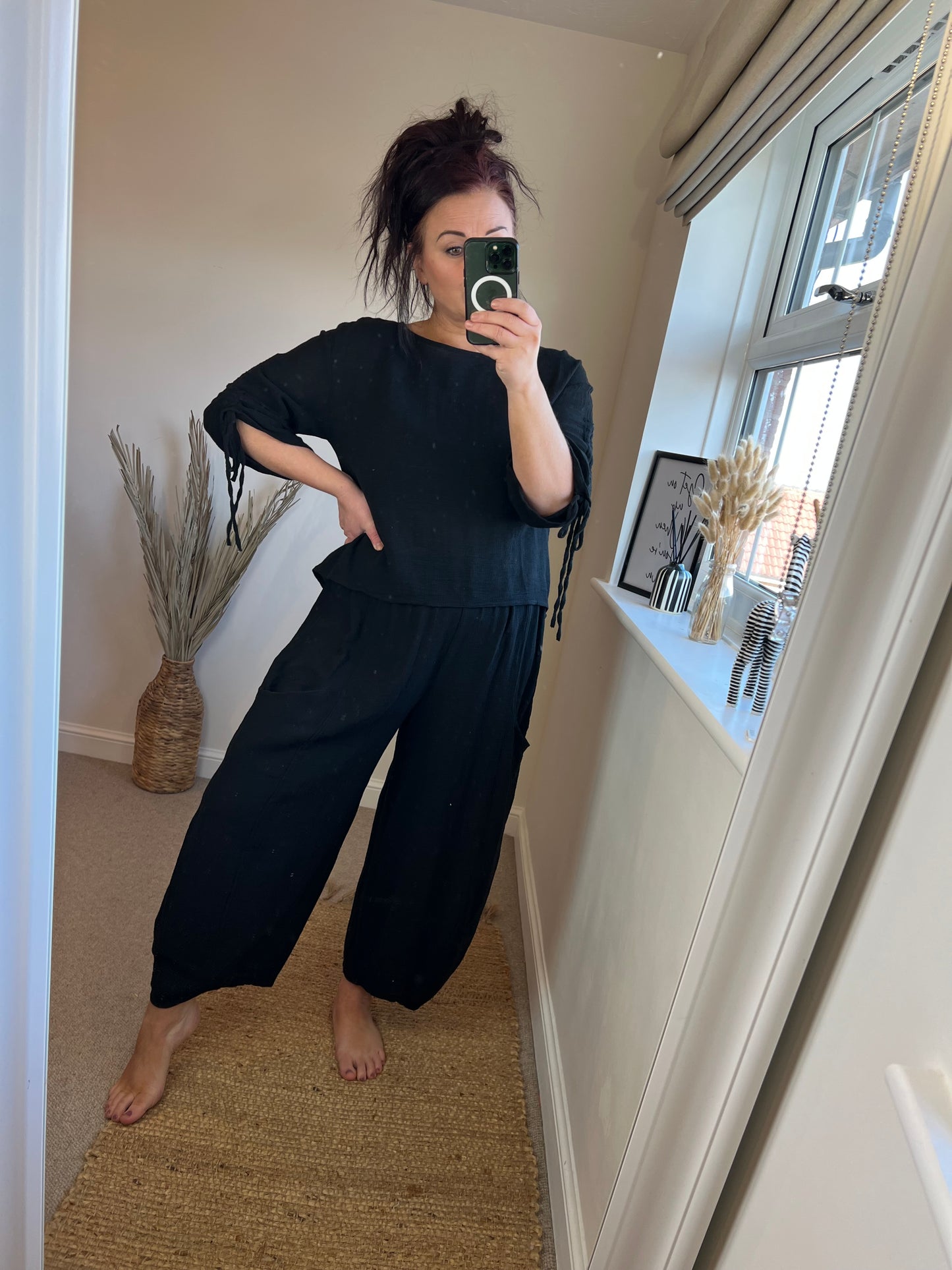 Barrel Leg Linen Trouser - Black