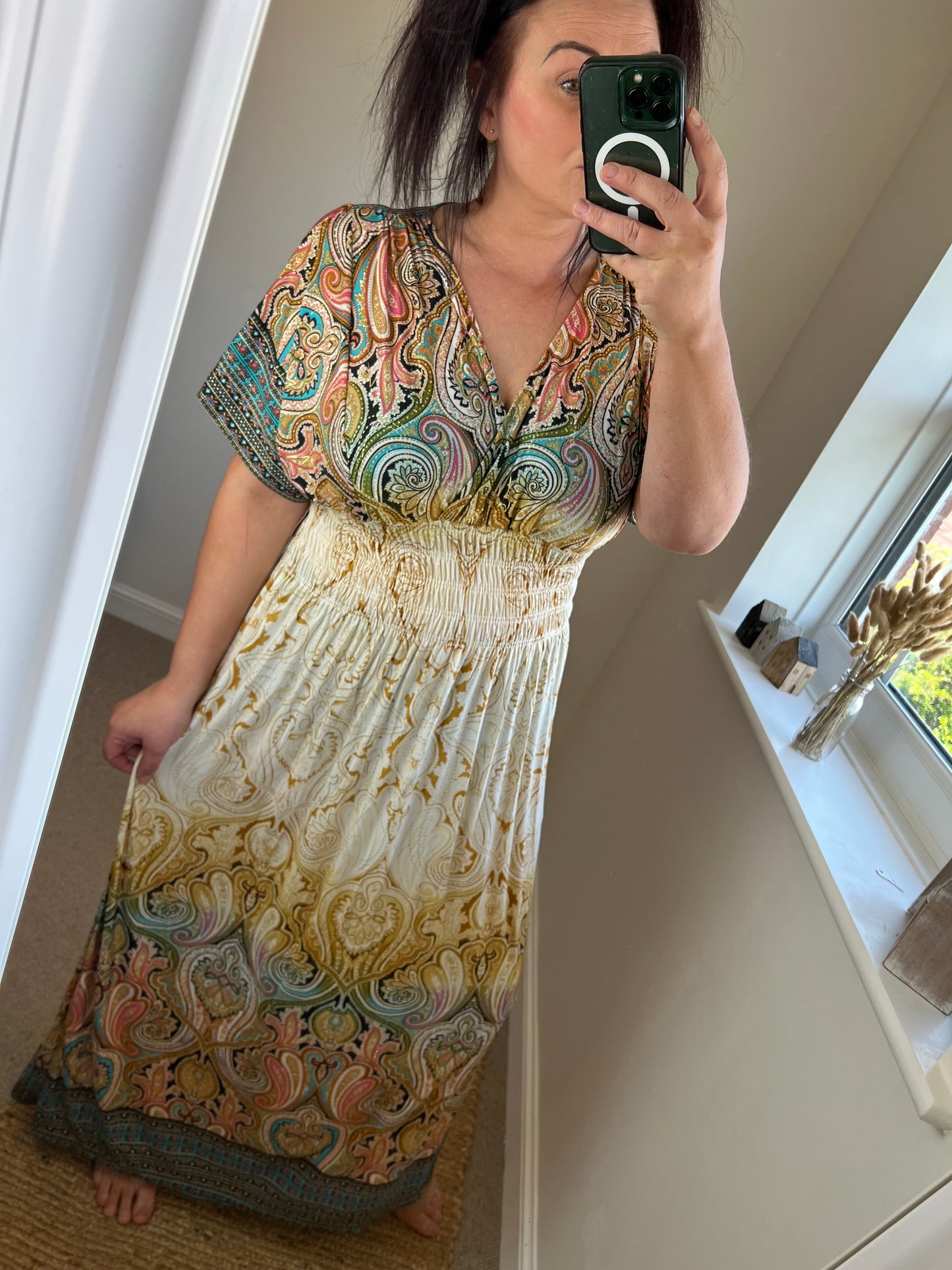 Slinky Mandala Grecian Dress - Cream