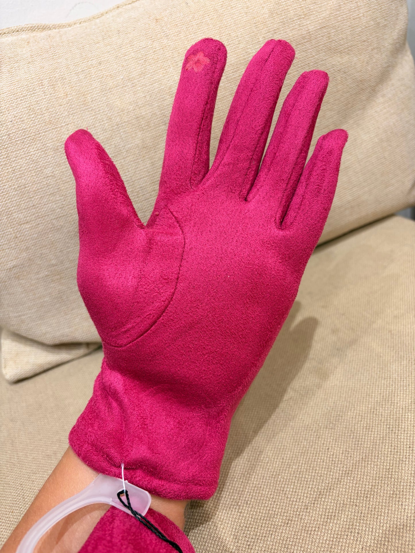 Faux Suede Gloves - Cerise