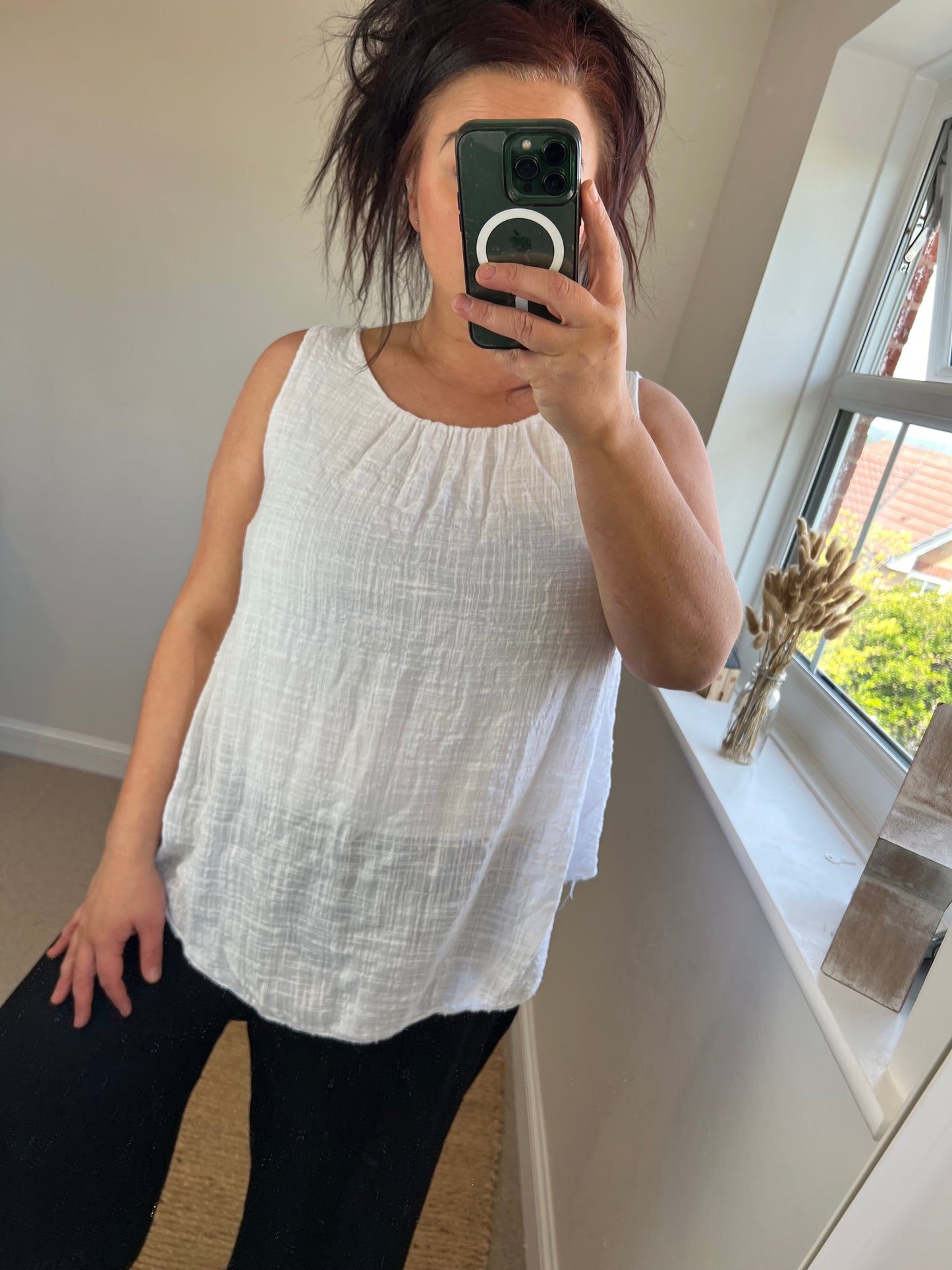 Cotton Overlay Vest Top - White