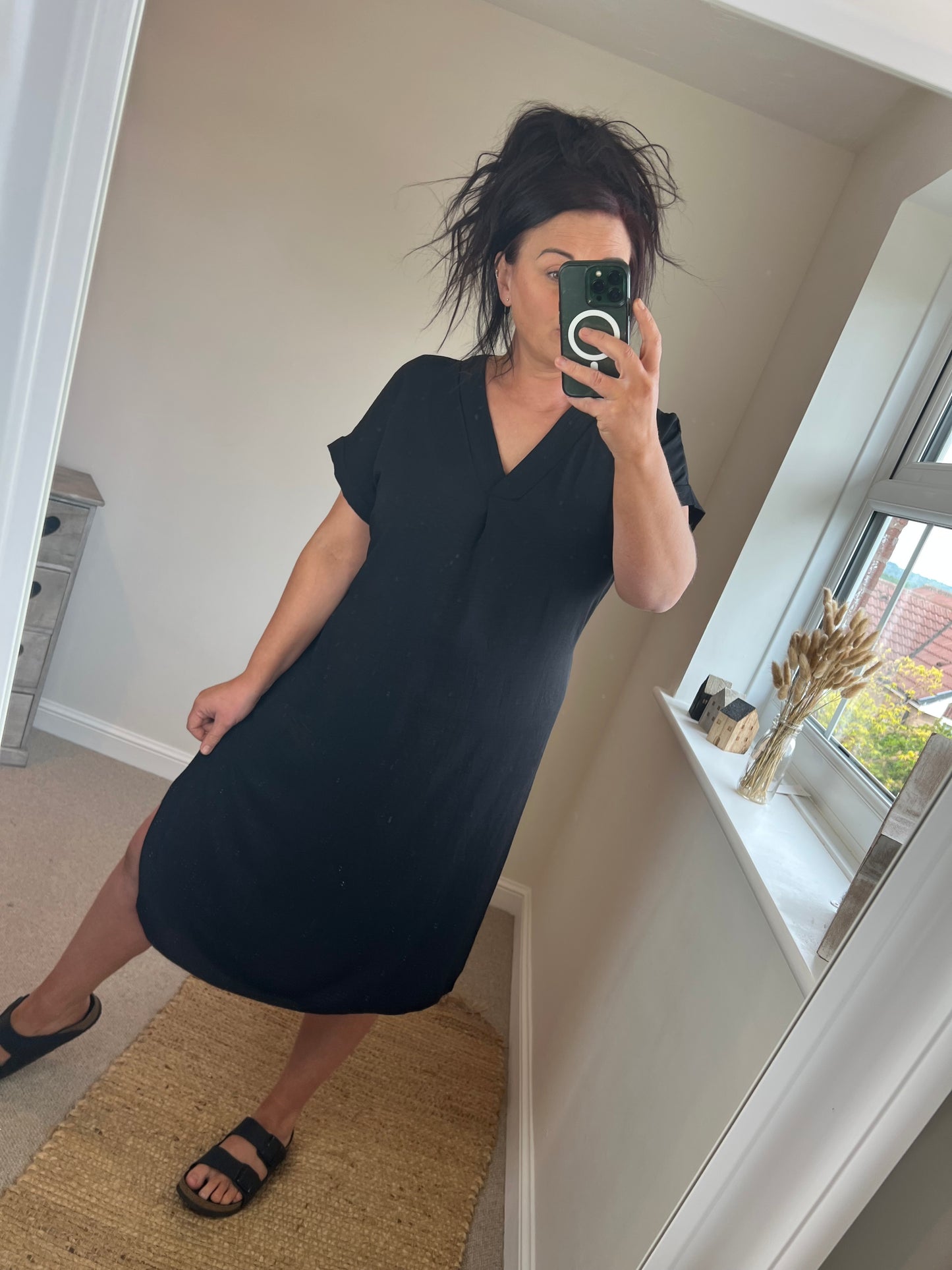 Tie Shirt Dress - Black